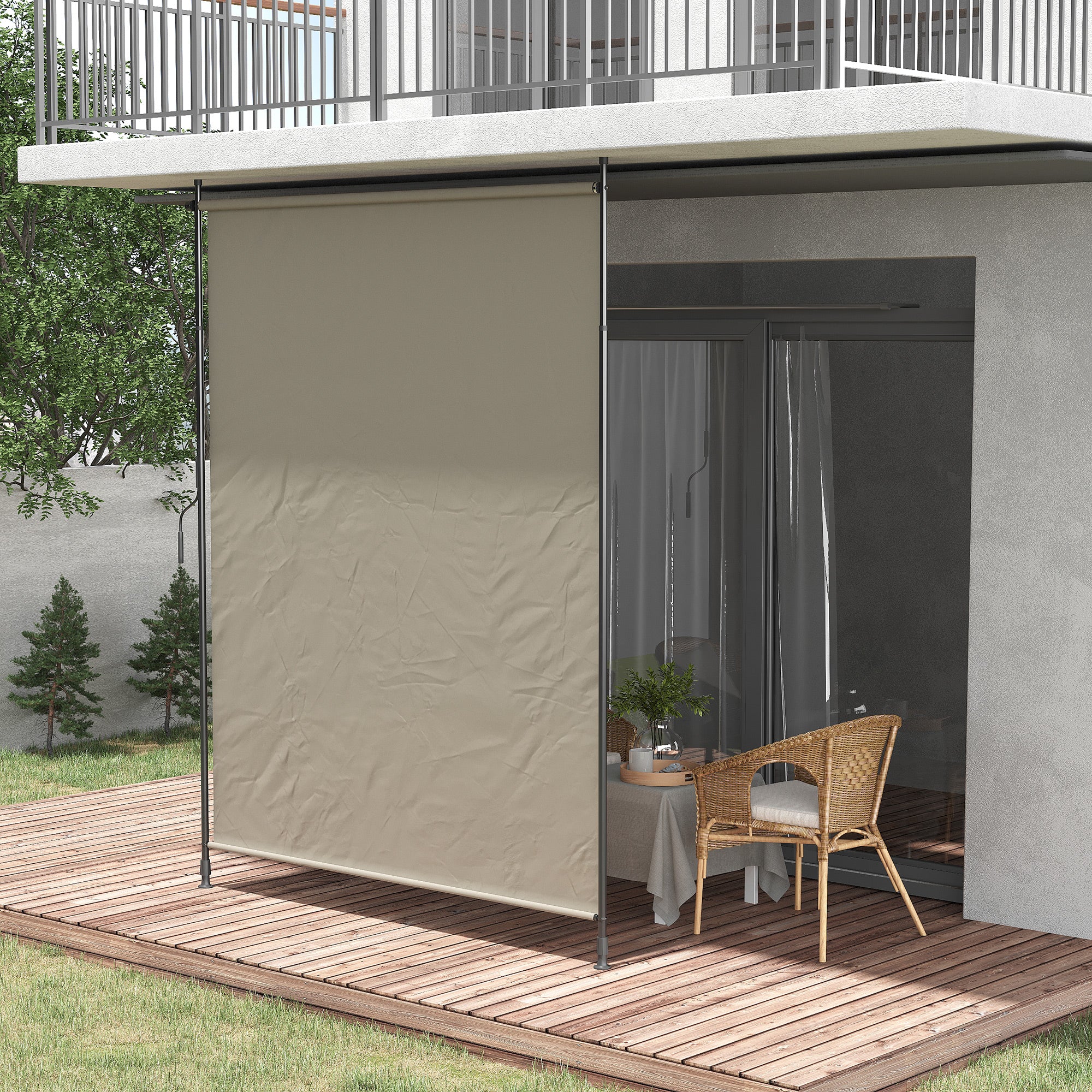 Outsunny Toldo Vertical Exterior 200x305 cm, Pantalla de Privacidad Enrollable, Toldo Lateral Ajustable con Manivela, Protección UV 40+ e Impermeable, Sin Taladro, para Balcón, Jardín, Arena