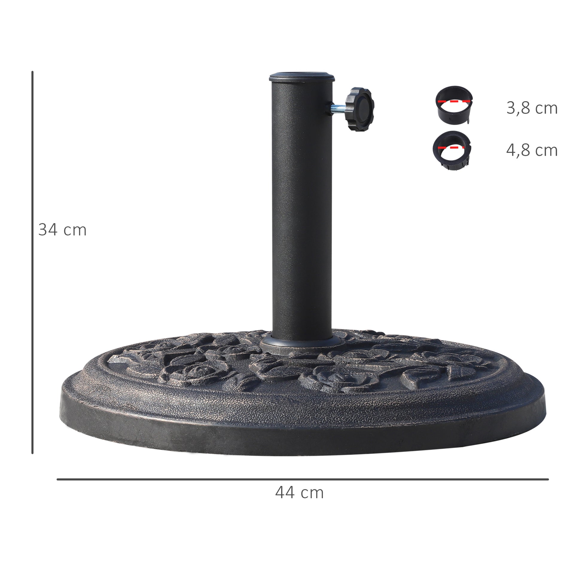 Outsunny Base para Sombrilla de Jardín Peso Neto 12 kg Soporte de Parasol Redondo de Resina para Postes de 38mm/48mm para Terraza Patio Exterior Ø44x34 cm Bronce