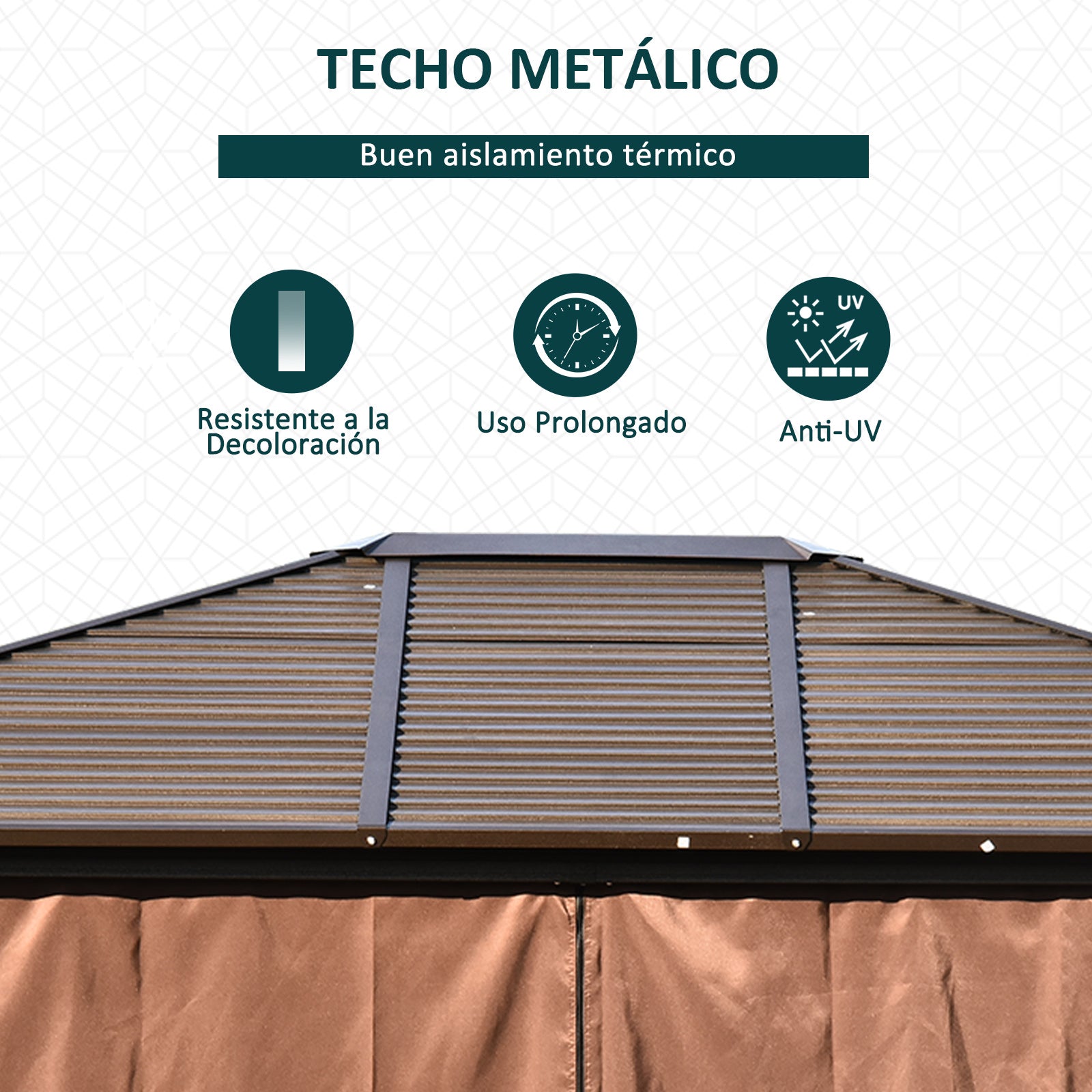 Outsunny Cenador de Jardín 300x365 cm Marco de Aluminio con Cortinas de Doble Capa y Techo Metálico para Reunión Familar Fiestas Bodas Negro y Marrón