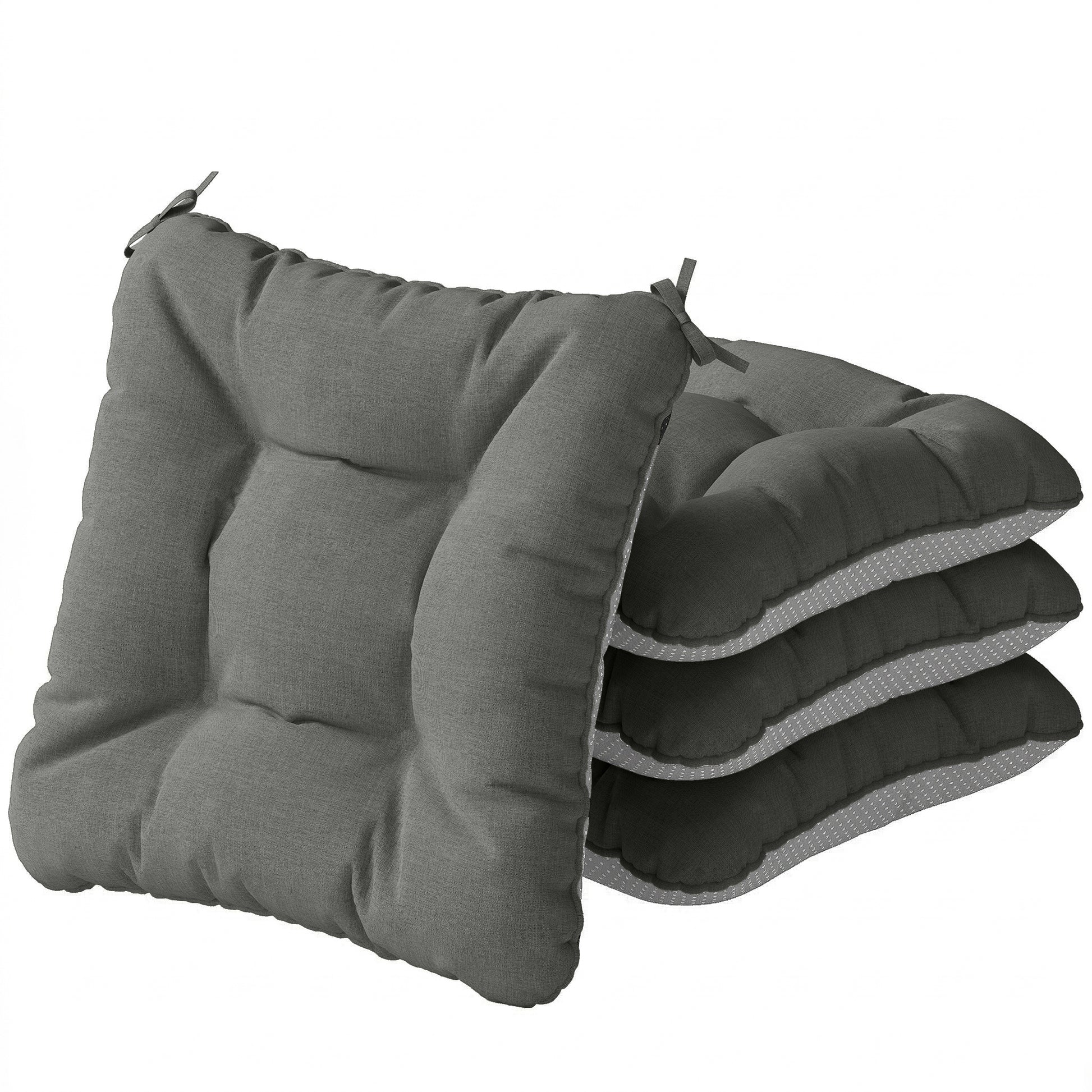 Outsunny Set de 4 Cojines para Sillas, Cojines para Jardín, Colchones de Silla con Lazos y Base Antideslizante, Impermeables, Protección UV30+, para Interior y Exterior, 39,5x39,5x10 cm, Gris Oscuro