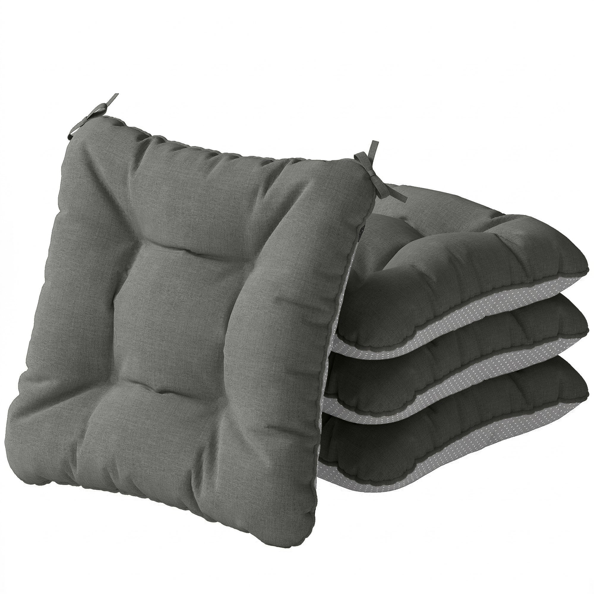 Outsunny Set de 4 Cojines para Sillas, Cojines para Jardín, Colchones de Silla con Lazos y Base Antideslizante, Impermeables, Protección UV30+, para Interior y Exterior, 39,5x39,5x10 cm, Gris Oscuro