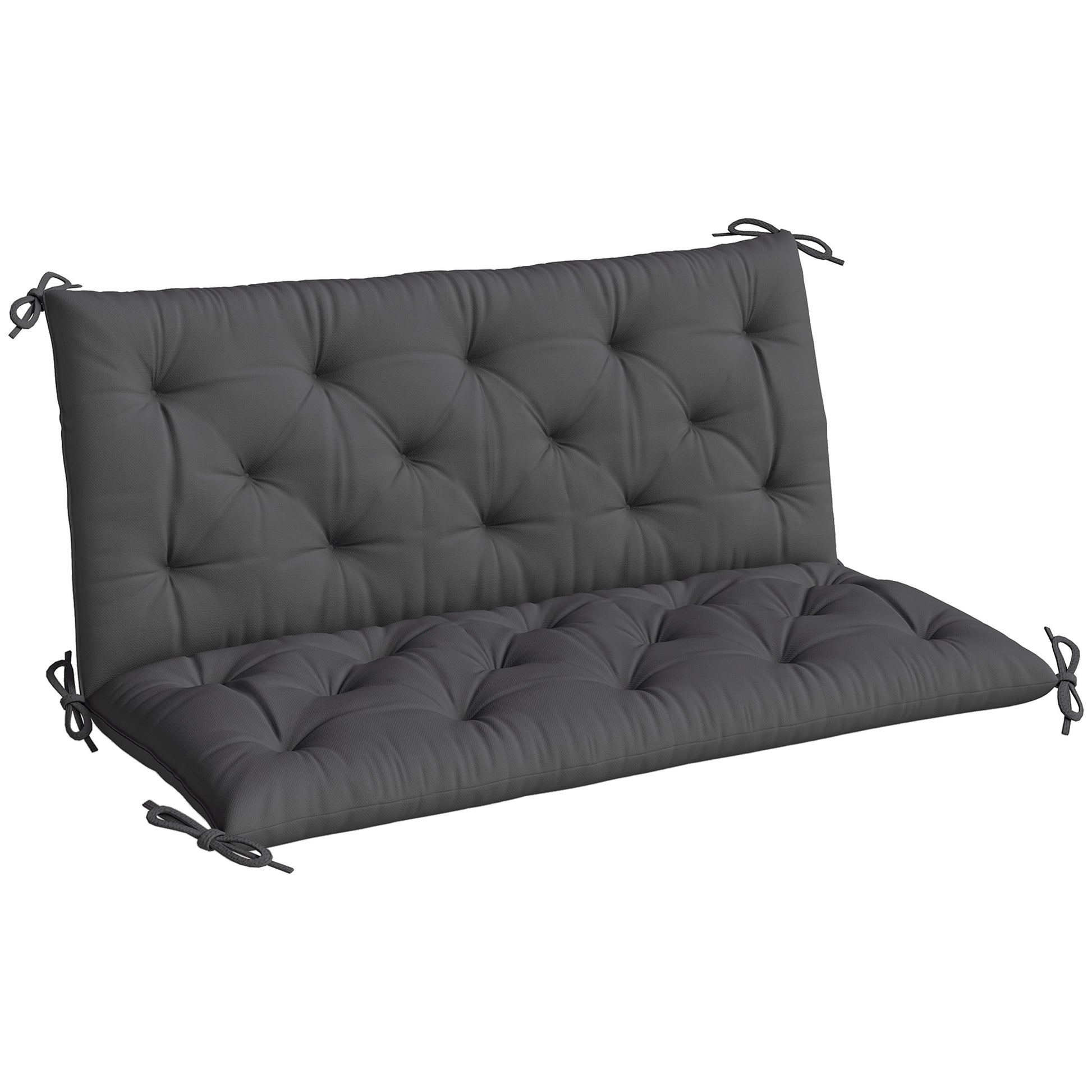 Outsunny Cojín para Banco con Respaldo 120x110x12 cm Colchón de Banco de Jardín de 2 Plazas con 6 Cordones de Fijación para Columpio de Jardín Terraza Negro