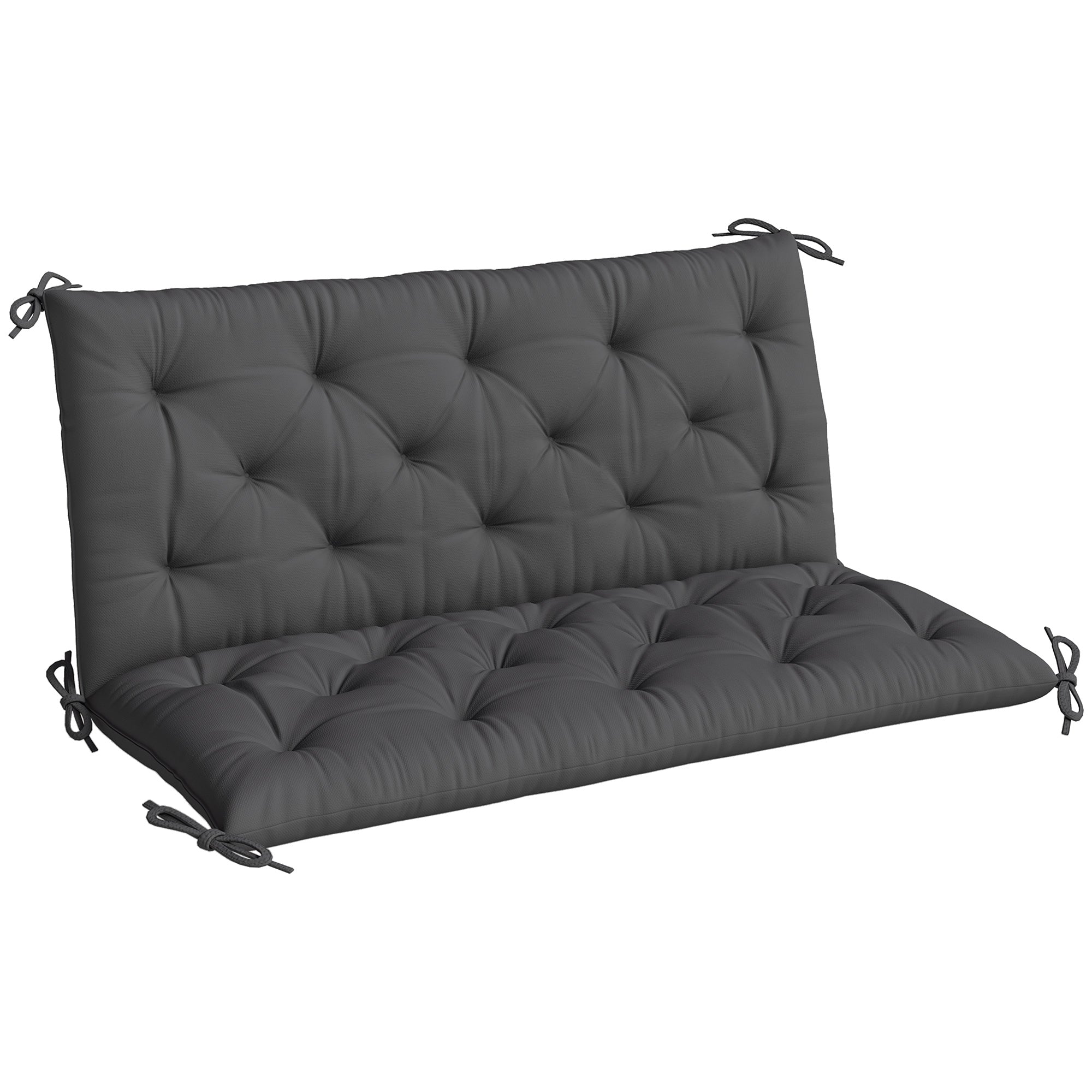 Outsunny Cojín para Banco con Respaldo 120x110x12 cm Colchón de Banco de Jardín de 2 Plazas con 6 Cordones de Fijación para Columpio de Jardín Terraza Negro
