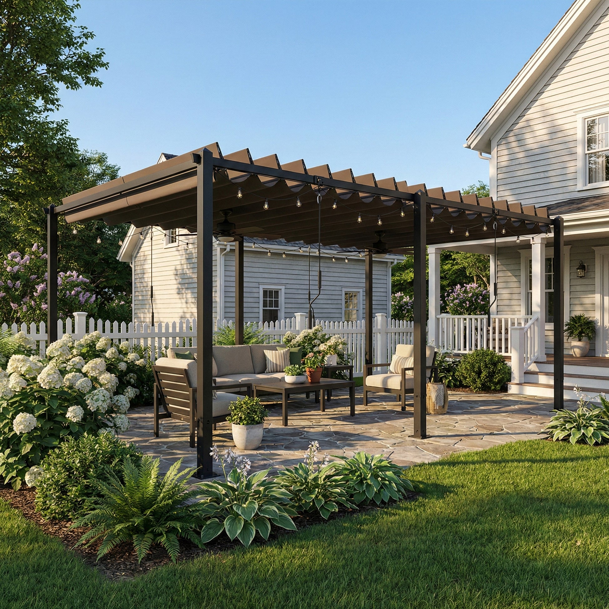 Outsunny Pérgola de Jardín 3x5,7 m, Cenador de Jardín con Techo de Lamas Ajustable a 90°, Manivela, Estructura de Aluminio, Protección UPF50+, Pabellón para Exterior, Patio, Terraza, Gris Oscuro