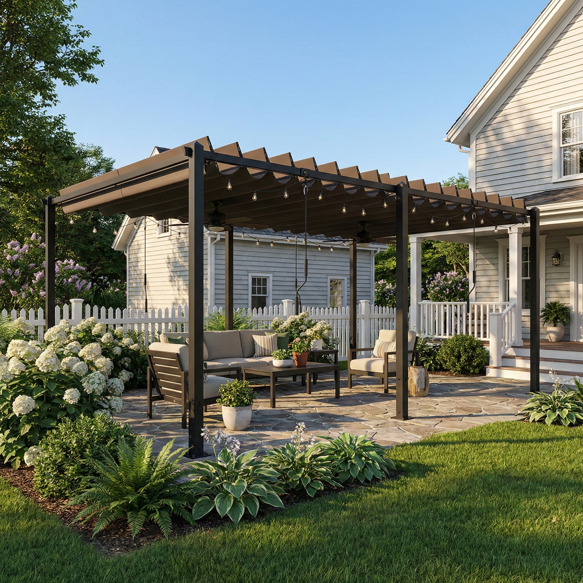 Outsunny Pérgola de Jardín 3x5,7 m, Cenador de Jardín con Techo de Lamas Ajustable a 90°, Manivela, Estructura de Aluminio, Protección UPF50+, Pabellón para Exterior, Patio, Terraza, Gris Oscuro
