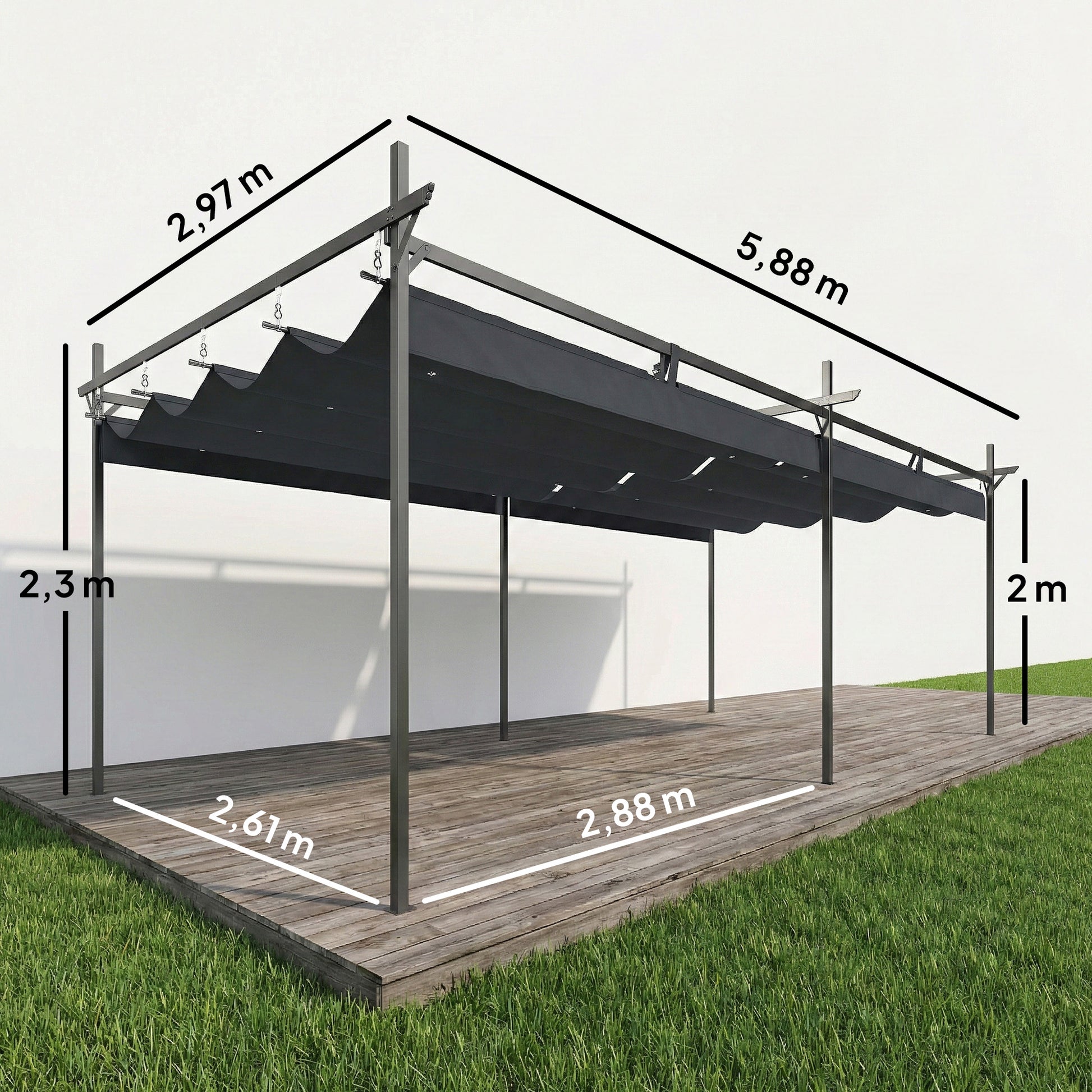 Outsunny Pérgola de Jardín 6x3 m con Techo Retráctil, Cenador de Jardín con UPF30+, Estructura Metálica, Tela de Poliéster, Pabellón para Exterior, Terraza, Gris Oscuro