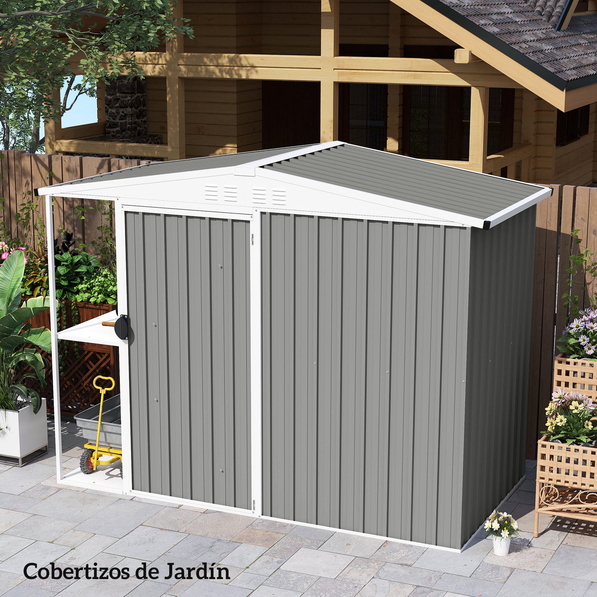 Outsunny 12x Paneles para Tejado de Acero Galvanizado, Chapas Perfiladas de Techo 7m², para Caseta de Herramientas, Cobertizo, Garaje, Exterior, 129x45cm, Gris Claro