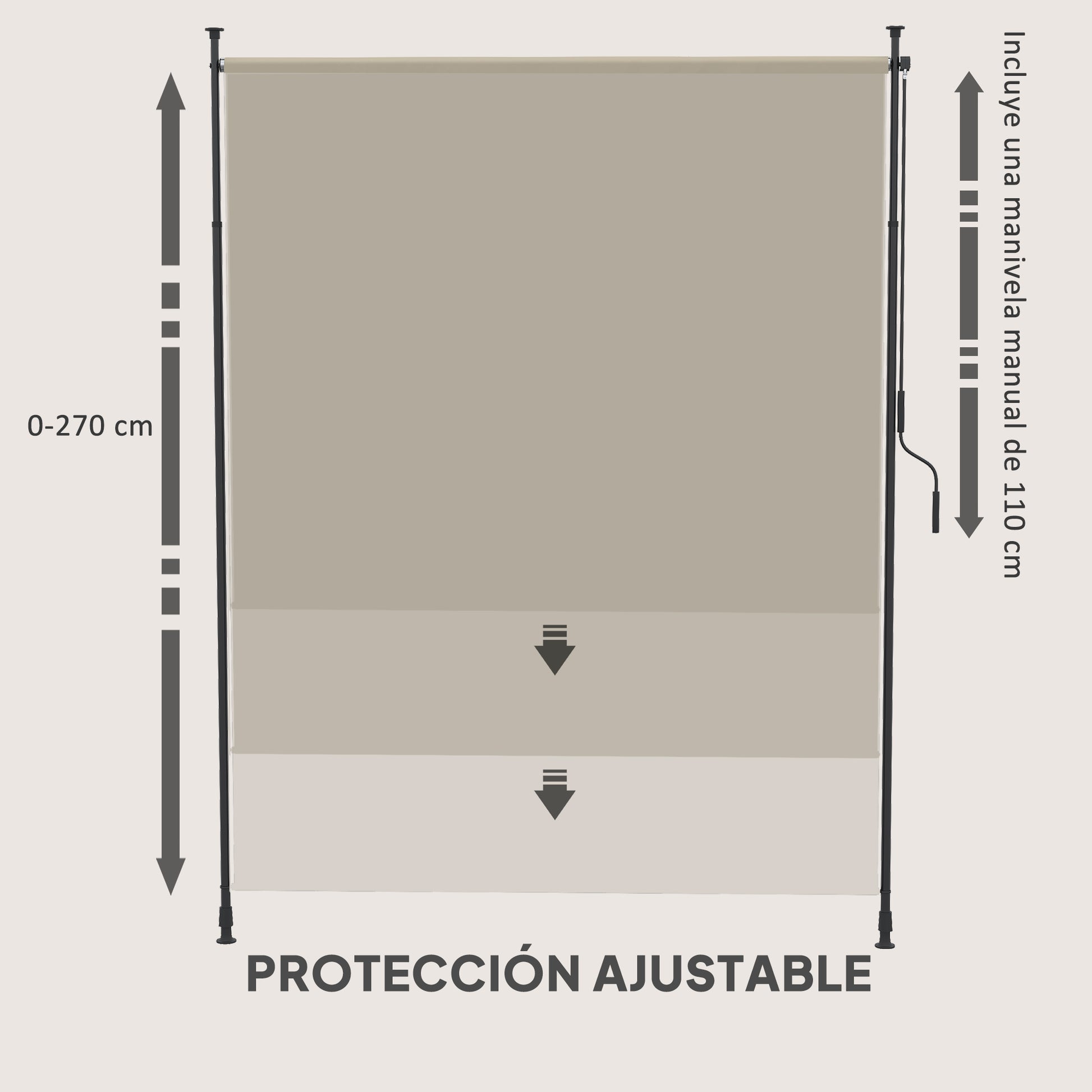 Outsunny Toldo Vertical Exterior 200x305 cm, Pantalla de Privacidad Enrollable, Toldo Lateral Ajustable con Manivela, Protección UV 40+ e Impermeable, Sin Taladro, para Balcón, Jardín, Arena