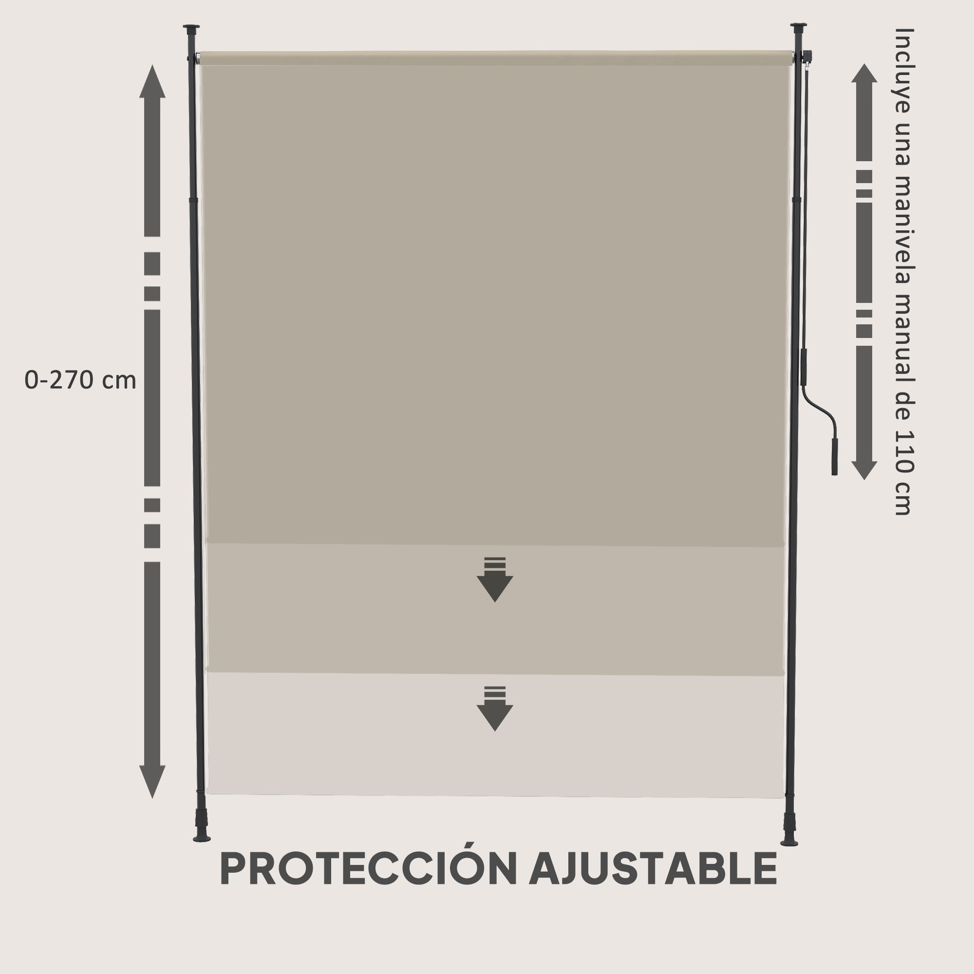 Outsunny Toldo Vertical Exterior 200x305 cm, Pantalla de Privacidad Enrollable, Toldo Lateral Ajustable con Manivela, Protección UV 40+ e Impermeable, Sin Taladro, para Balcón, Jardín, Arena