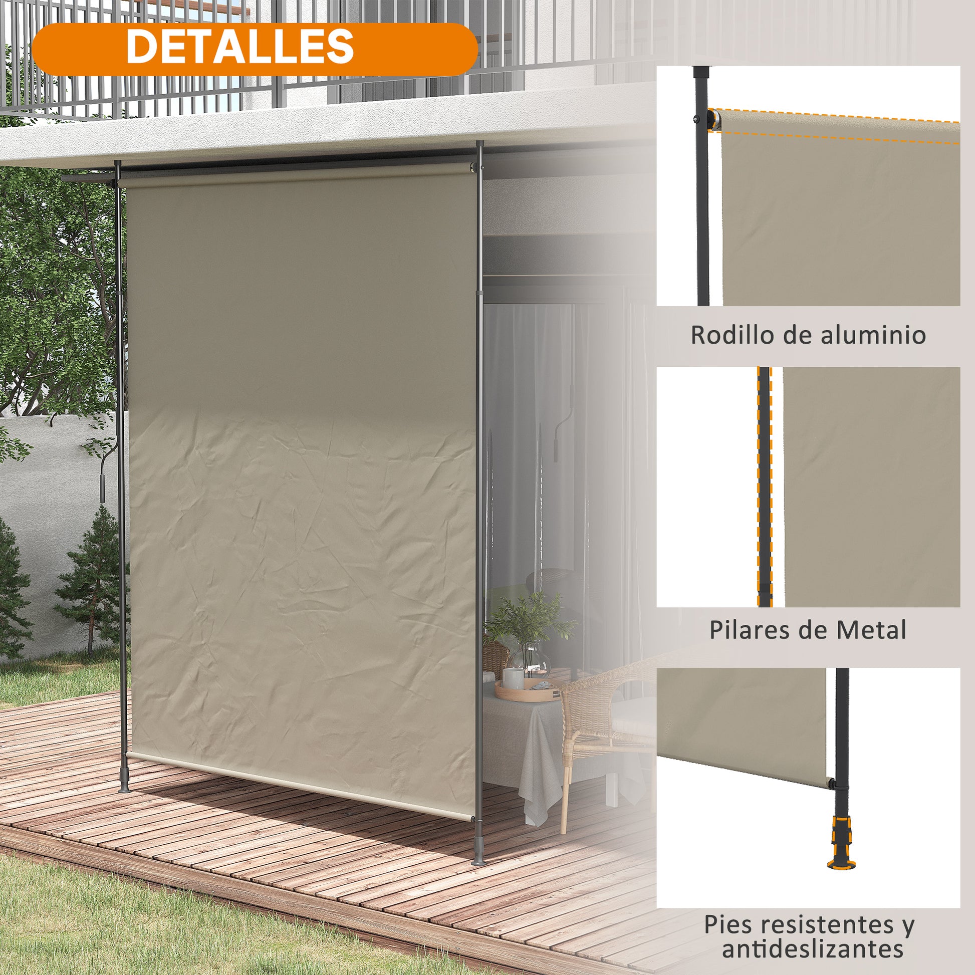 Outsunny Toldo Vertical Exterior 200x305 cm, Pantalla de Privacidad Enrollable, Toldo Lateral Ajustable con Manivela, Protección UV 40+ e Impermeable, Sin Taladro, para Balcón, Jardín, Arena