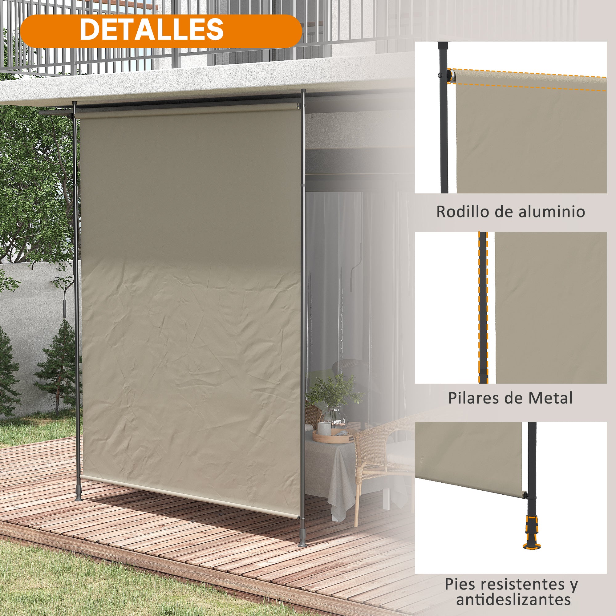 Outsunny Toldo Vertical Exterior 200x305 cm, Pantalla de Privacidad Enrollable, Toldo Lateral Ajustable con Manivela, Protección UV 40+ e Impermeable, Sin Taladro, para Balcón, Jardín, Arena