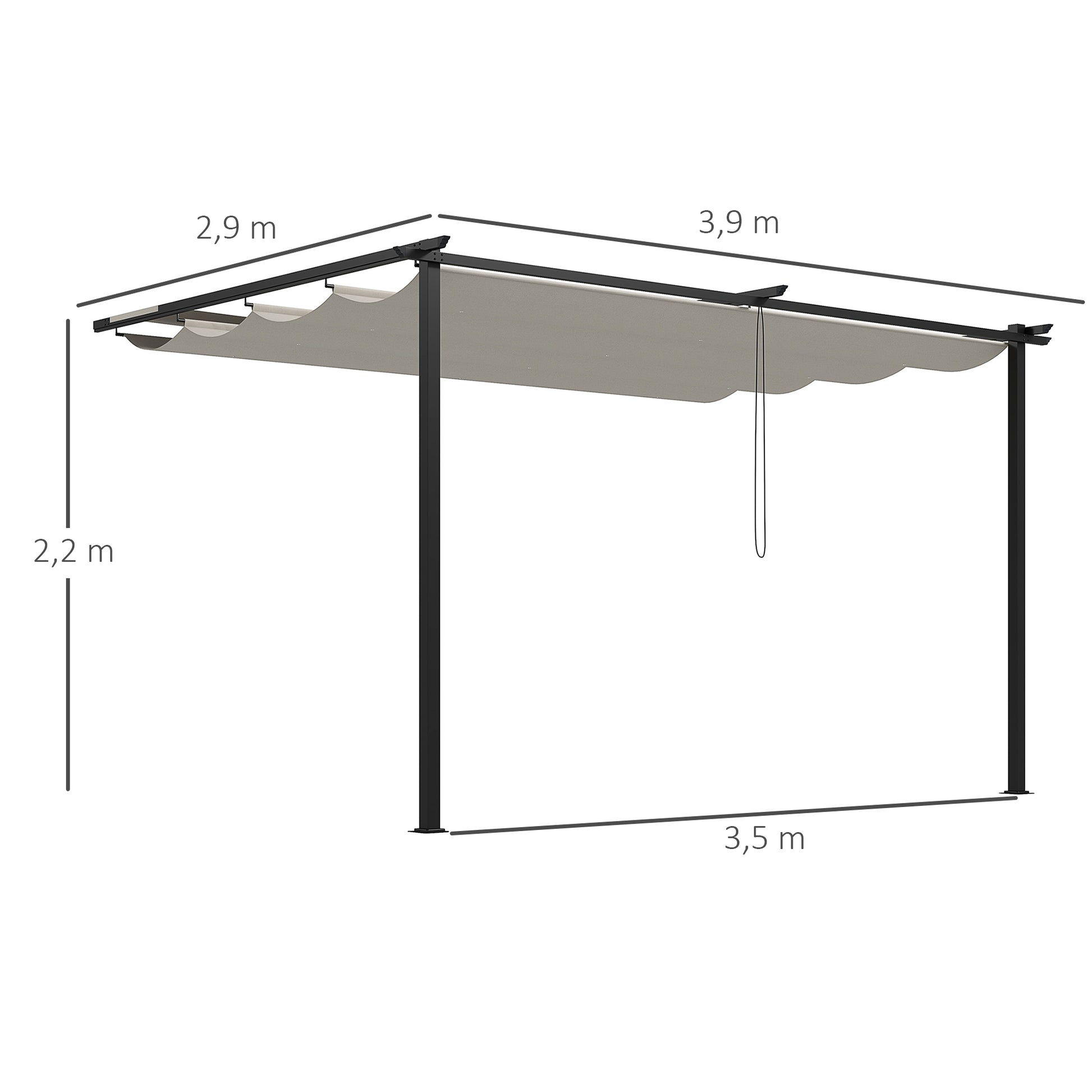 Outsunny Pérgola de Pared de Jardín 4x3 m Gazebo Exterior Cenador con Techo Retráctil Tela de Poliéster y Marco de Acero para Patio Terraza Balcón Crema