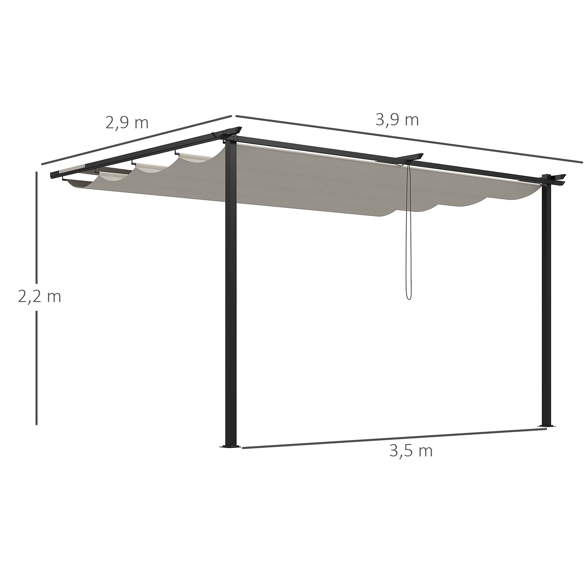 Outsunny Pérgola de Pared de Jardín 4x3 m Gazebo Exterior Cenador con Techo Retráctil Tela de Poliéster y Marco de Acero para Patio Terraza Balcón Crema