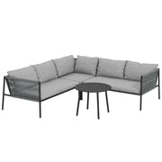 Outsunny Conjunto Jardín Exterior de Ratán con Cojines Conjunto Terraza Resistente a la Intemperie Muebles Jardín Exterior con 2 Sofás de 2 Plazas Sofá Esquina Mesa Redonda Gris Oscuro
