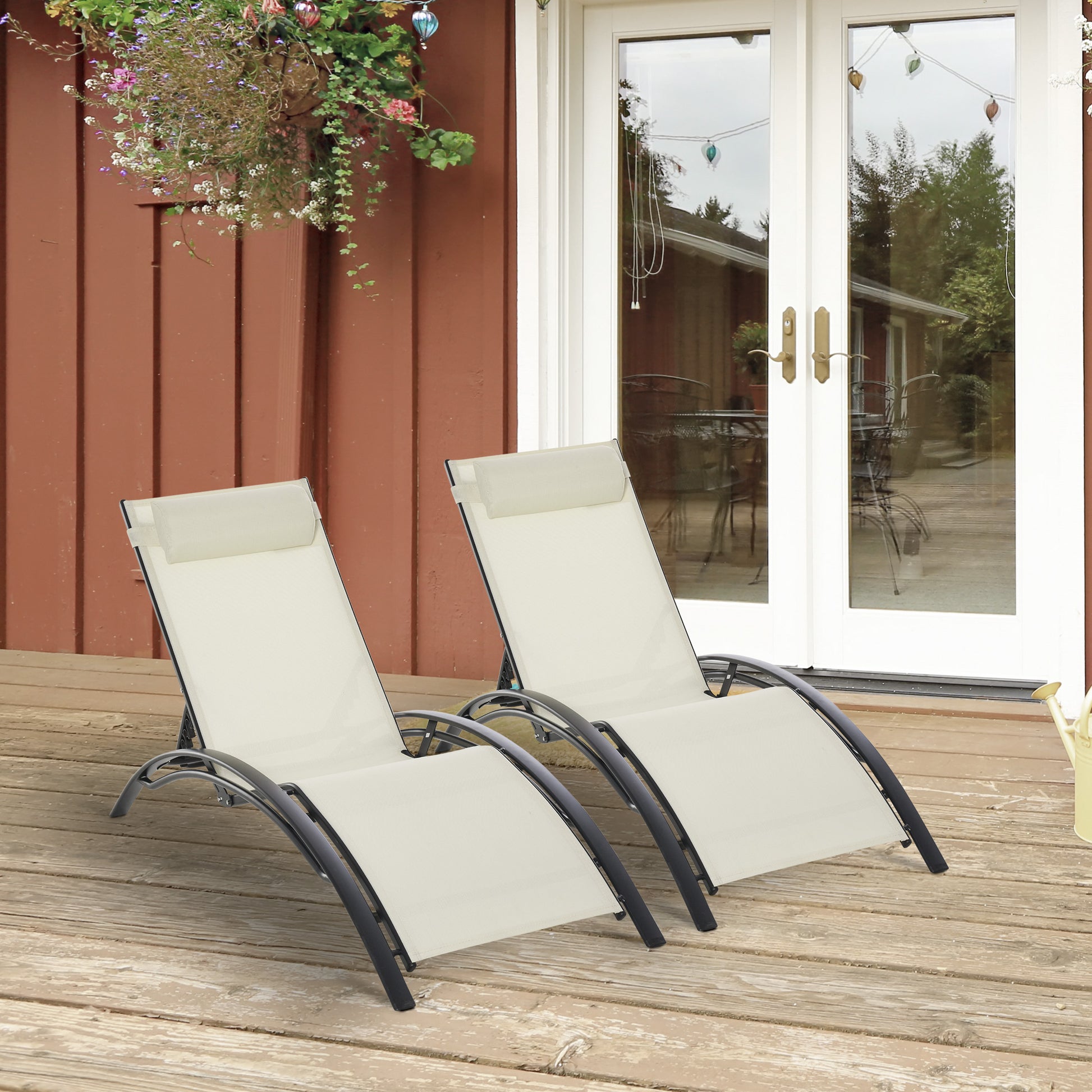 Outsunny Conjunto de 2 Tumbonas de Jardín de Aluminio Tumbonas Reclinables con Respaldo Ajustable y Reposacabezas Extraíble para Terraza Balcón 171x64x82 cm Beige
