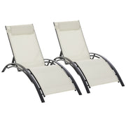 Outsunny Conjunto de 2 Tumbonas de Jardín de Aluminio Tumbonas Reclinables con Respaldo Ajustable y Reposacabezas Extraíble para Terraza Balcón 171x64x82 cm Beige
