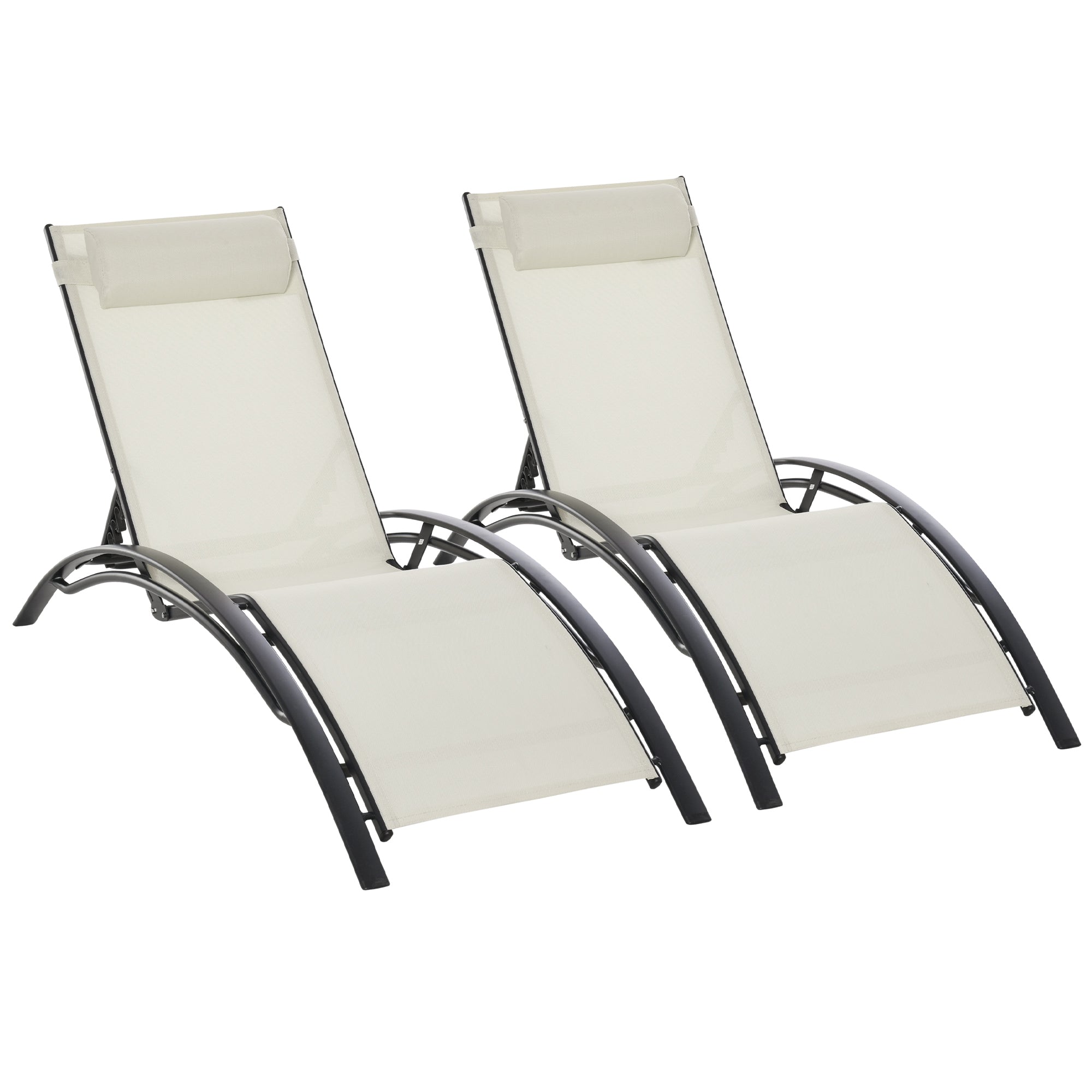 Outsunny Conjunto de 2 Tumbonas de Jardín de Aluminio Tumbonas Reclinables con Respaldo Ajustable y Reposacabezas Extraíble para Terraza Balcón 171x64x82 cm Beige