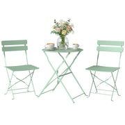 Outsunny Conjunto de Mesa y Sillas de Terraza Exterior Plegable 3 Piezas, Muebles de Jardín Exterior con 2 Sillas Plegables, Mesa Redonda, Estructura Metálica Electrofórica para Patio, Balcón, Verde