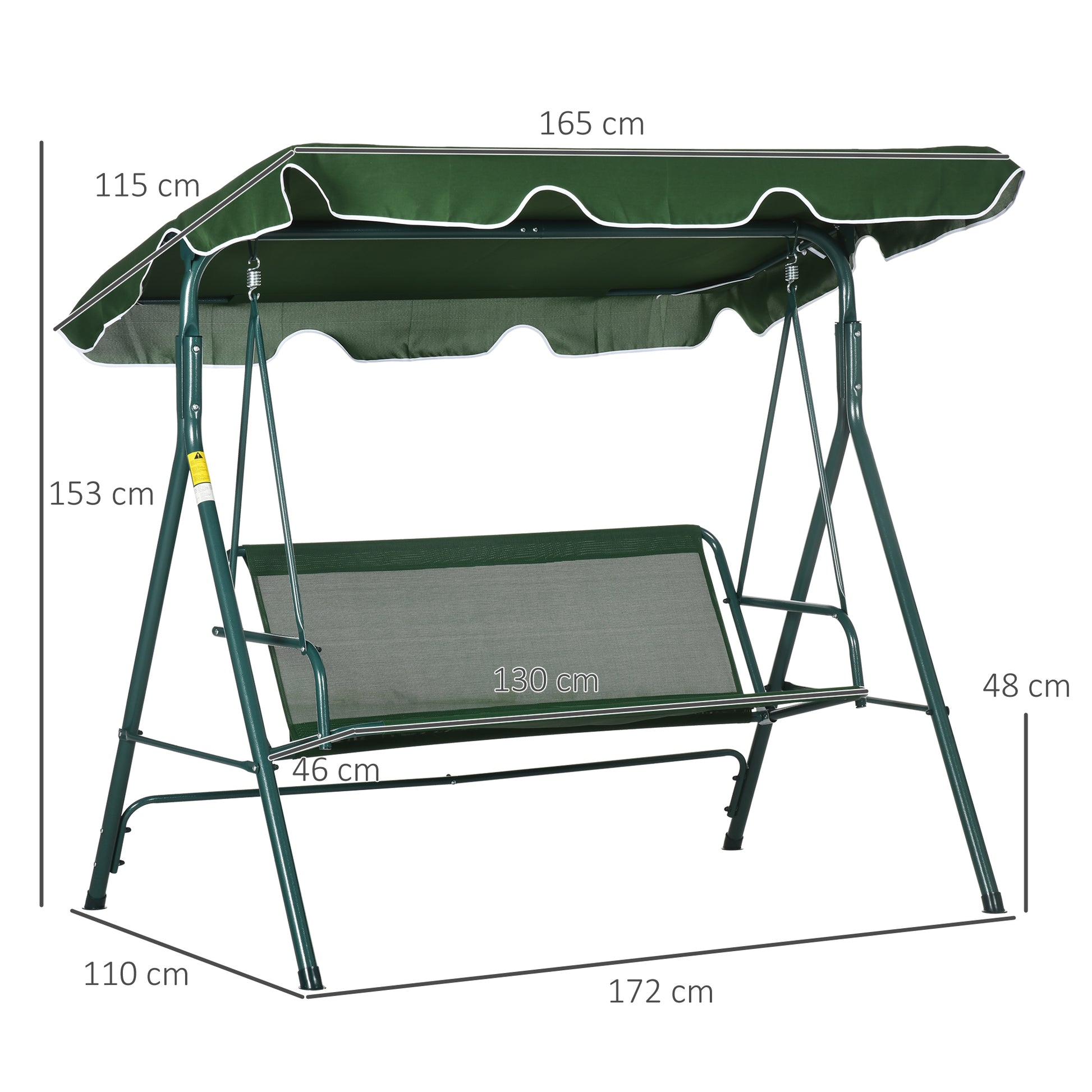 Outsunny Columpio de Jardín de 3 Plazas Balancín Exterior con Techo Ajustable y Marco de Acero para Balcón Terraza Patio Carga 240 kg 172x110x153 cm Raya Verde