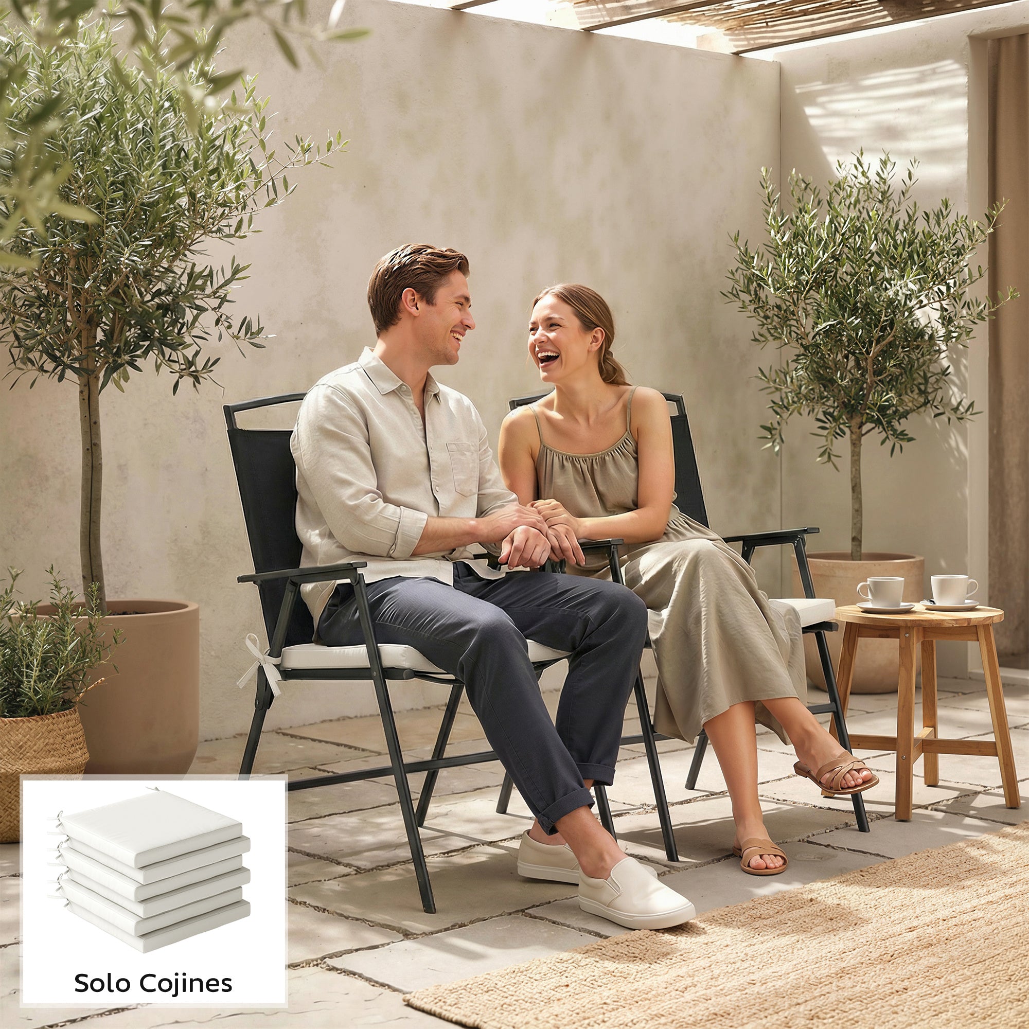 Outsunny Juego de Cojines para Sillas de Comedor, 46x42x7 cm, 6 Piezas, Cojines para Sillas de Jardín con Funda Lavable y Lazos, Impermeable y Anti-UV, Crema