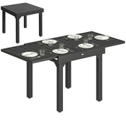 Outsunny Mesa de Jardín Extensible, Mesa de Comedor Exterior Extensible 80/160x80 cm, de Aluminio, con Superficie de Lamas, Carga 70 kg, Mesita Rectangular para 4-6 Personas, para Patio, Terraza, Negro