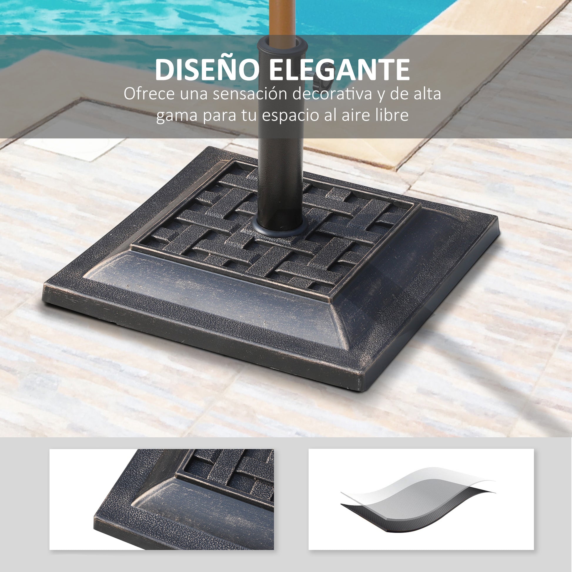 Outsunny Base para Sombrilla de Jardín Peso Neto 9 kg Soporte de Parasol Apto para Mástil de 38mm/48mm para Terraza Patio Exterior Ø44x32 cm Bronce