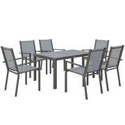 Outsunny Conjunto de Mesa y Sillas Jardín de 7 Piezas, Muebles de Jardín Exterior con 6 Sillas Apilables y Marco de Acero, para Terraza, Patio, Gris Claro