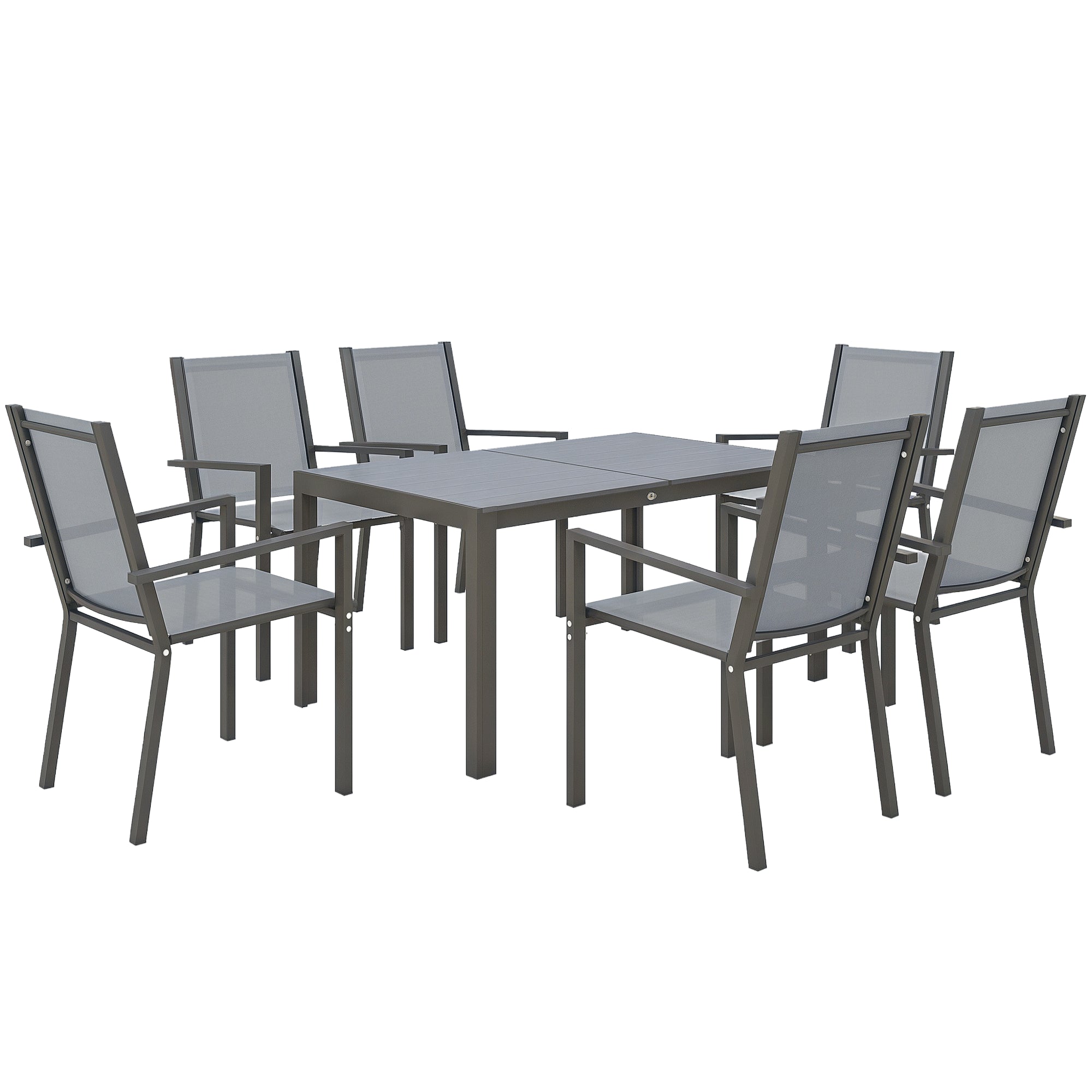 Outsunny Conjunto de Mesa y Sillas Jardín de 7 Piezas, Muebles de Jardín Exterior con 6 Sillas Apilables y Marco de Acero, para Terraza, Patio, Gris Claro