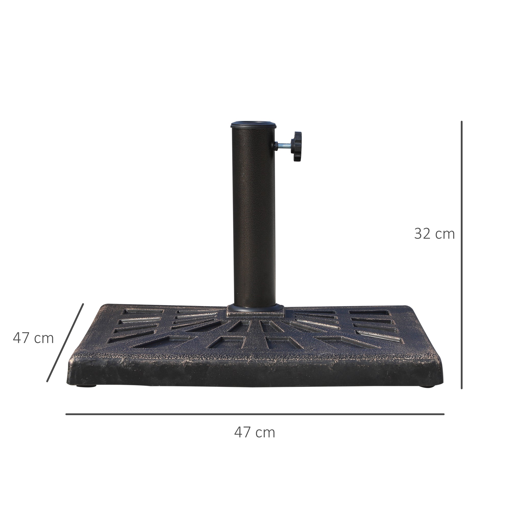 Outsunny Base de Sombrilla Peso 15 kg Soporte para Parasol de Resina para Mástiles de Ø3,8 cm y Ø4,8 cm para Terraza Patio Jardín Playa 47x47x32 cm Bronce