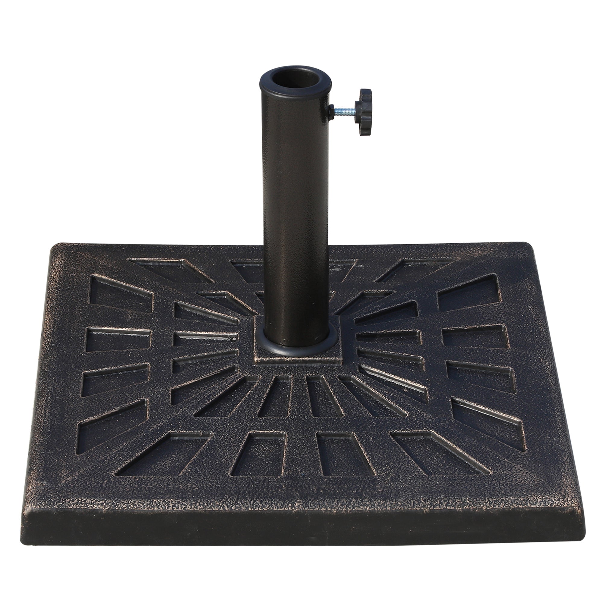 Outsunny Base de Sombrilla Peso 15 kg Soporte para Parasol de Resina para Mástiles de Ø3,8 cm y Ø4,8 cm para Terraza Patio Jardín Playa 47x47x32 cm Bronce