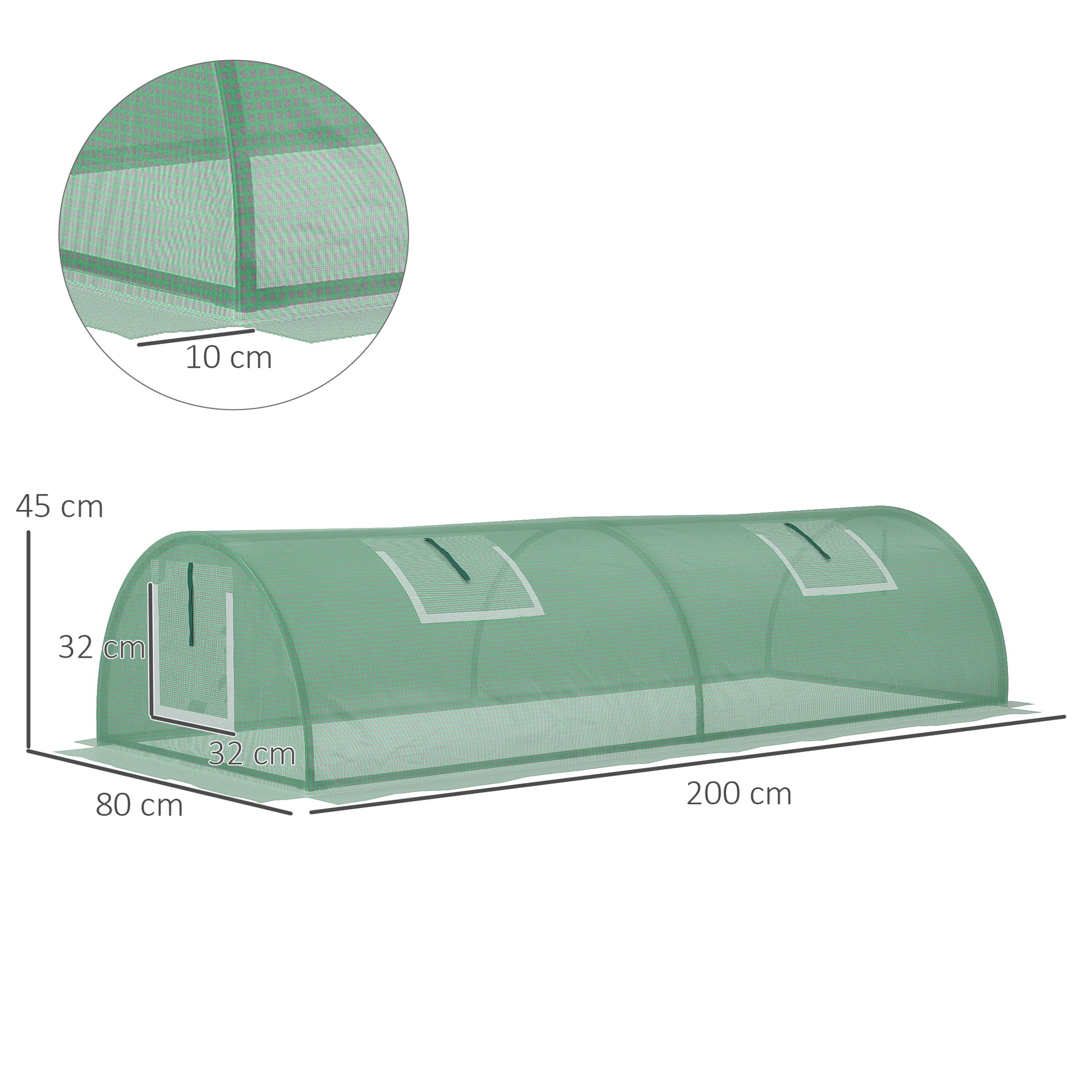 Outsunny Invernadero de Exterior, 200x80x45 cm, Invernadero de Jardín con 4 Ventanas Enrollables de Malla, Marco de Acero y Cubierta de PE 140g/㎡ Anti-UV para Cultivos, Plantas, Flores, Verde
