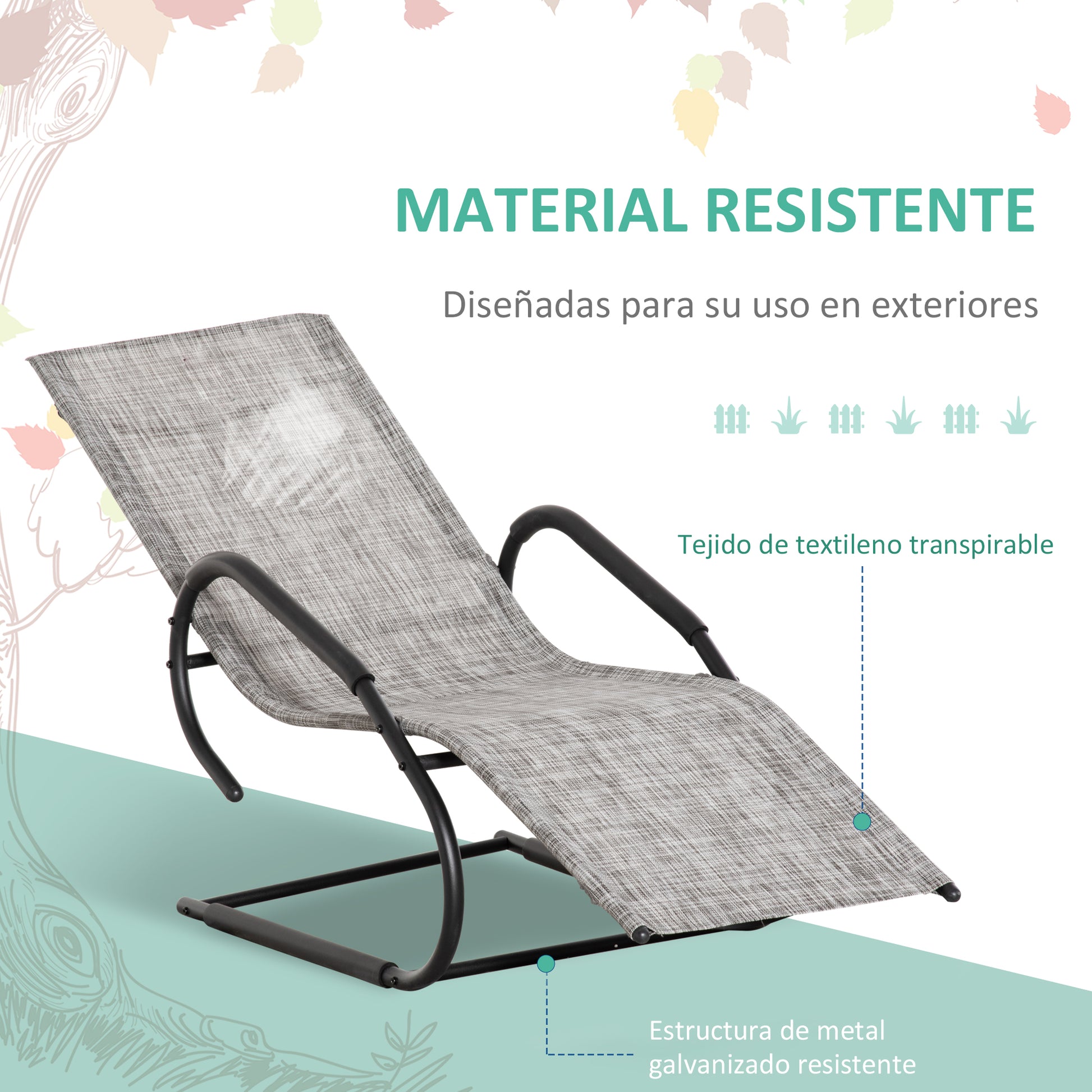 Outsunny Tumbona de Jardín Ergonómica con Reposacabezas Reposapiés y Reposabrazos Mecedora Tapizado en Tela Texteline Transpirable para Exterior Terraza Patio 160x59,5x83 cm Gris
