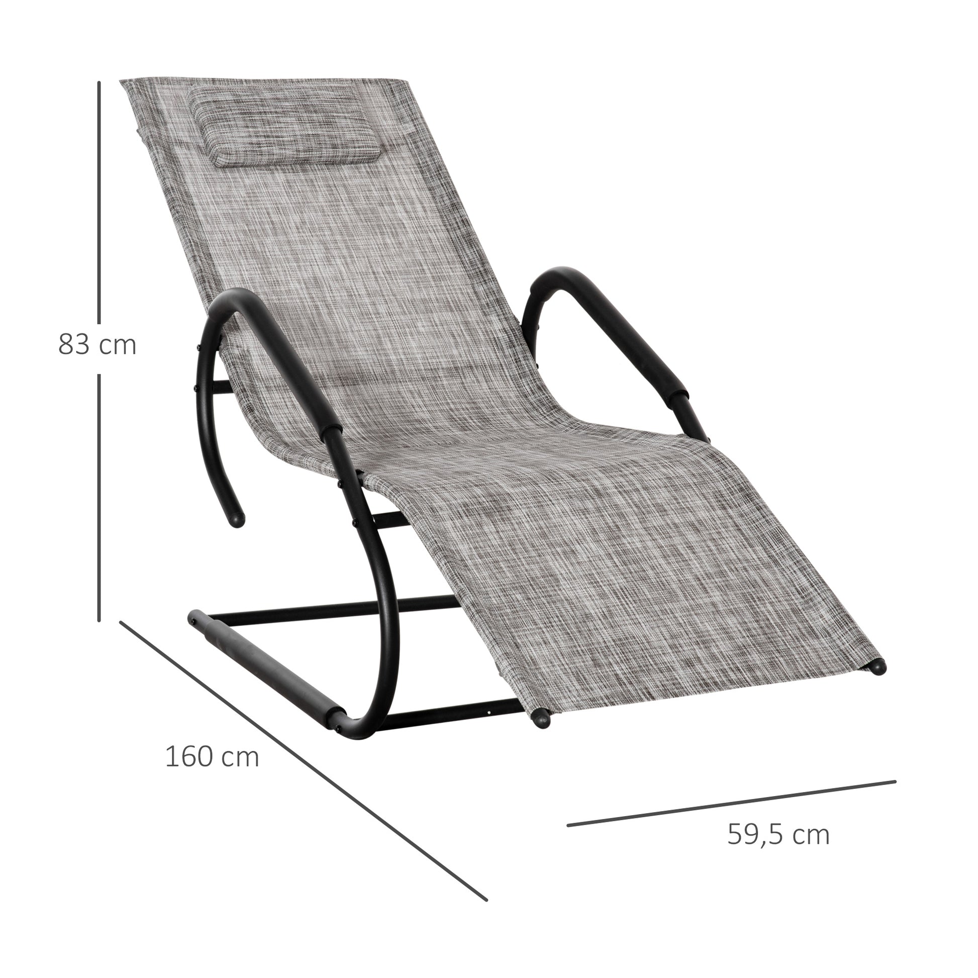 Outsunny Tumbona de Jardín Ergonómica con Reposacabezas Reposapiés y Reposabrazos Mecedora Tapizado en Tela Texteline Transpirable para Exterior Terraza Patio 160x59,5x83 cm Gris