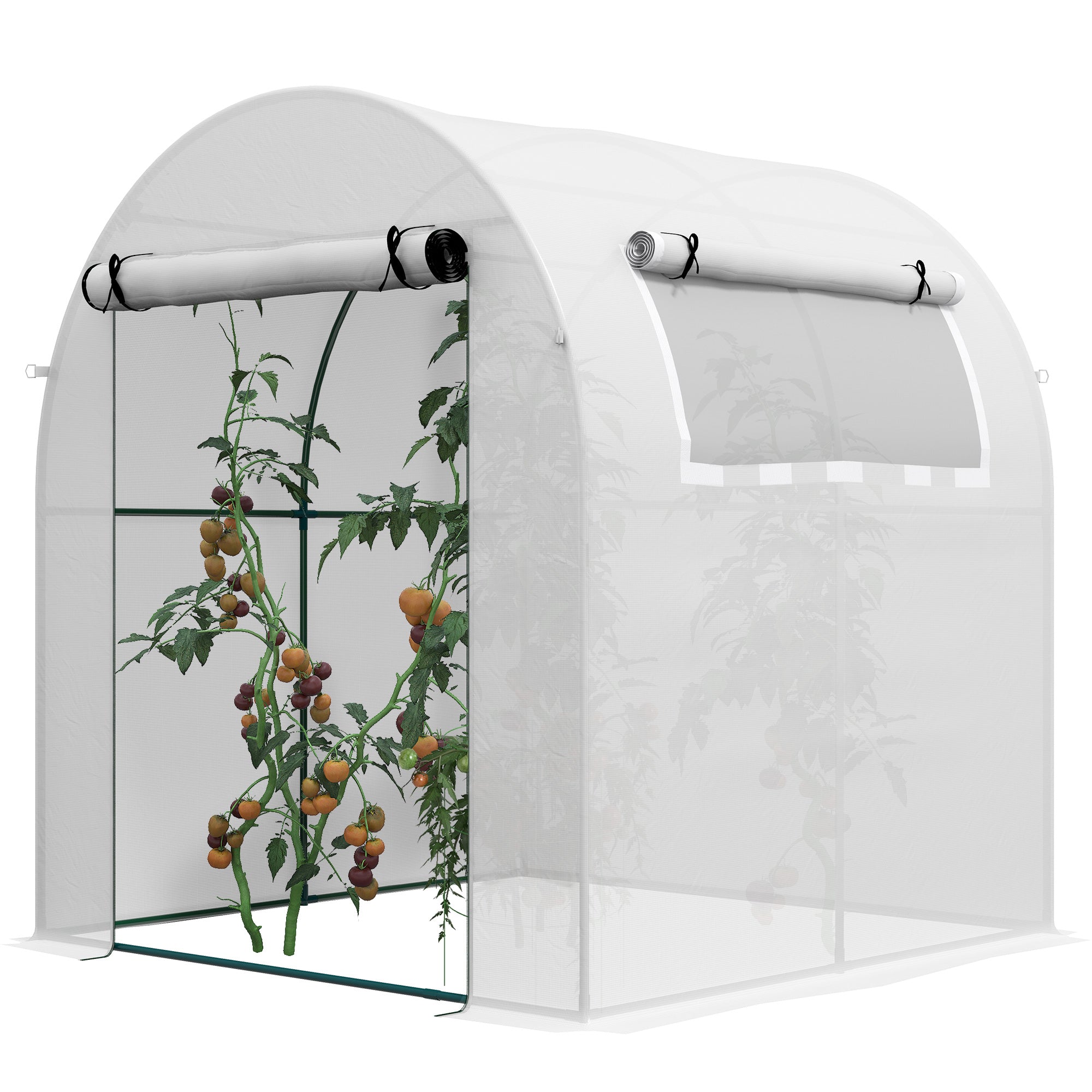 Outsunny Invernadero de Jardín 180x180x200 cm Invernadero de Túnel Pequeño con Puerta Enrollable y Ventana de Malla para Cultivar Plantas Flores Blanco