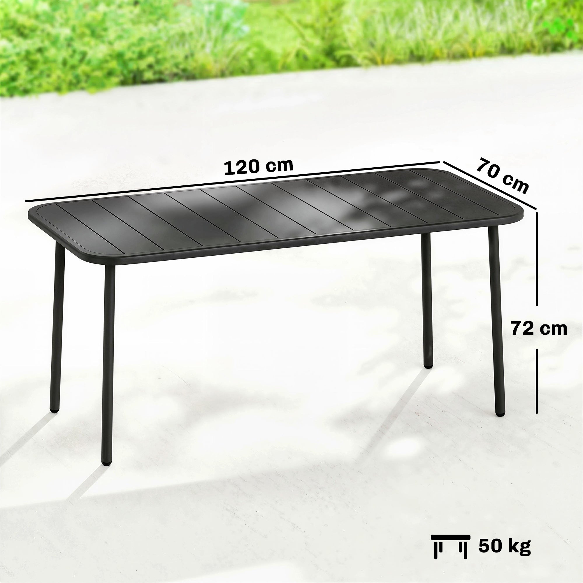 Outsunny Mesa de Comedor de Jardín Rectangular, 120x70x72 cm, Mesa de Terraza Exterior de Acero con Tablero con Listones, para 4 Personas, Carga 50 kg, para Patio, Balcón, Gris