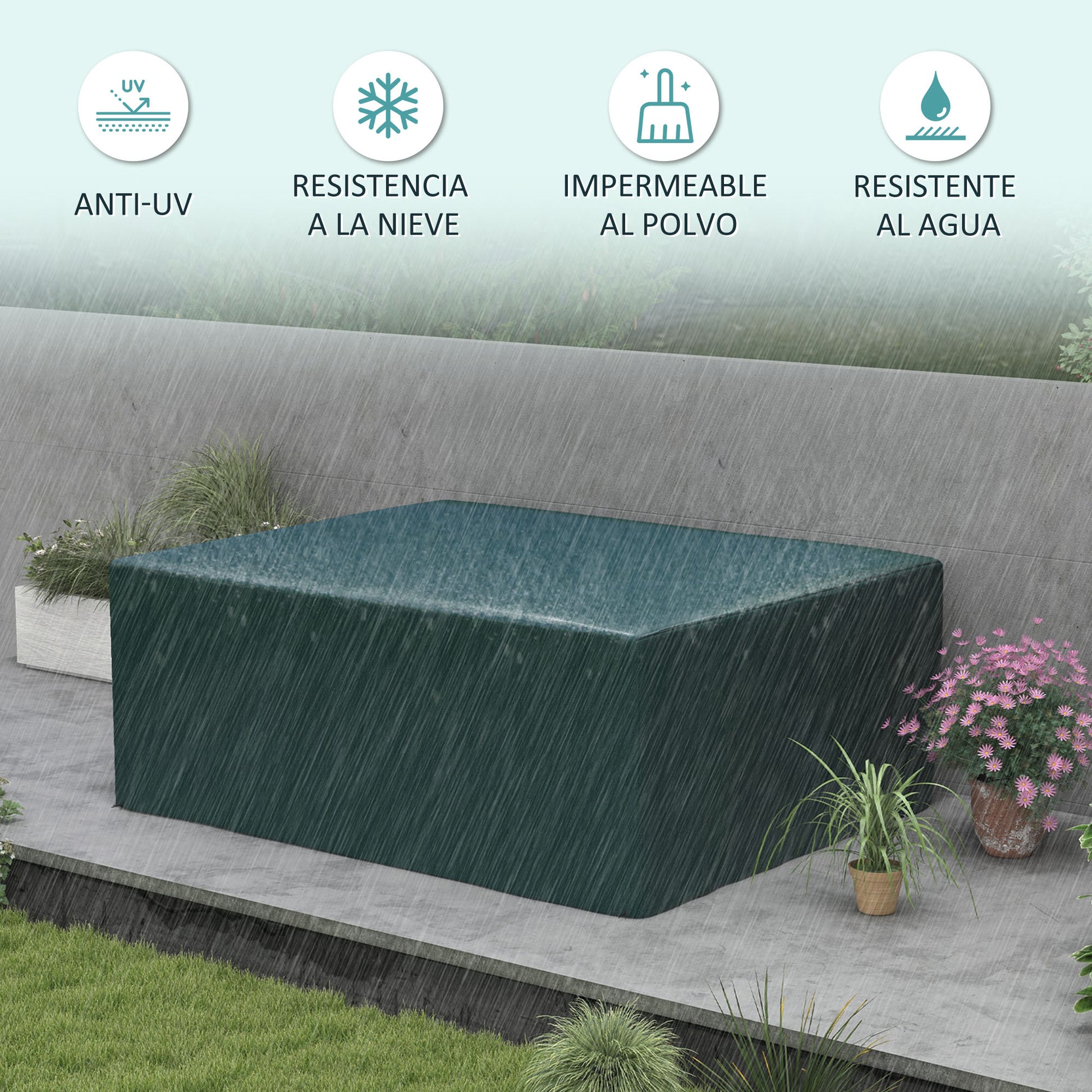 Outsunny Funda Protectora para Muebles Rectangular Funda de Muebles para Jardín Impermeable Anti-UV Antipolvo para Terraza Balcón 235x190x90 cm Verde
