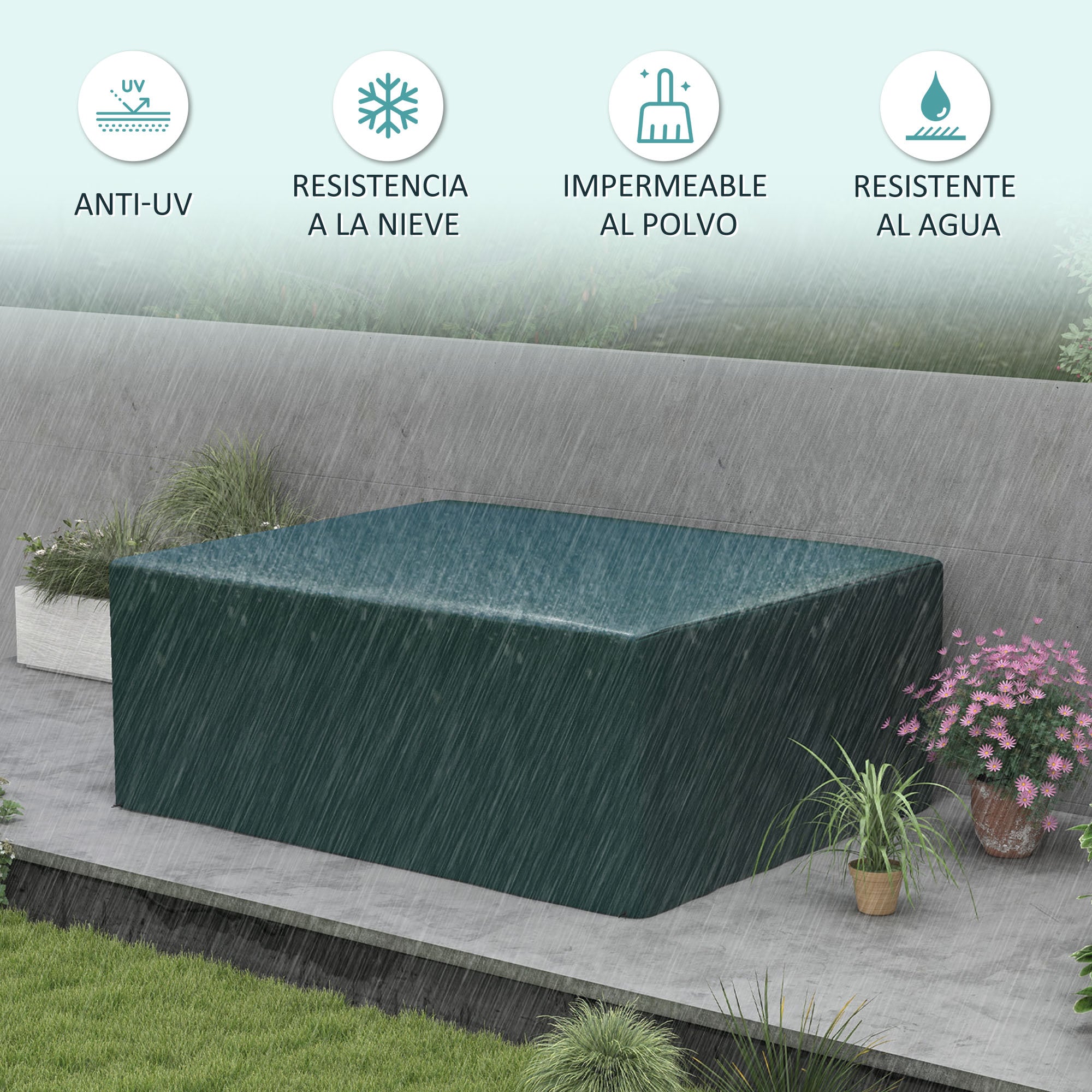Outsunny Funda Protectora para Muebles Rectangular Funda de Muebles para Jardín Impermeable Anti-UV Antipolvo para Terraza Balcón 235x190x90 cm Verde