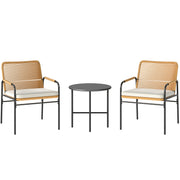 Outsunny Conjunto de Jardín Exterior de 3 Piezas Muebles de Jardín con 2 Sillas con Cojines Extraíbles Lavables y Mesa de Terraza con Tablero de Metal Resistente para Balcón Patio Natural y Crema
