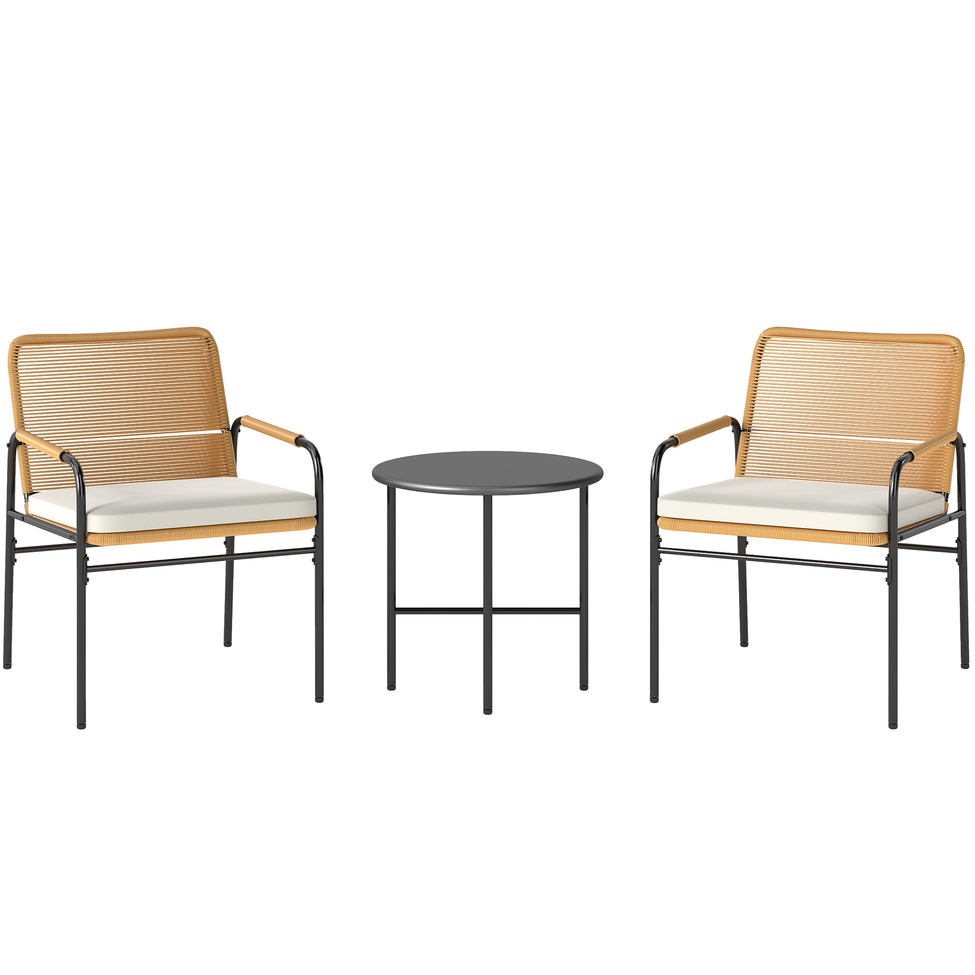 Outsunny Conjunto de Jardín Exterior de 3 Piezas Muebles de Jardín con 2 Sillas con Cojines Extraíbles Lavables y Mesa de Terraza con Tablero de Metal Resistente para Balcón Patio Natural y Crema
