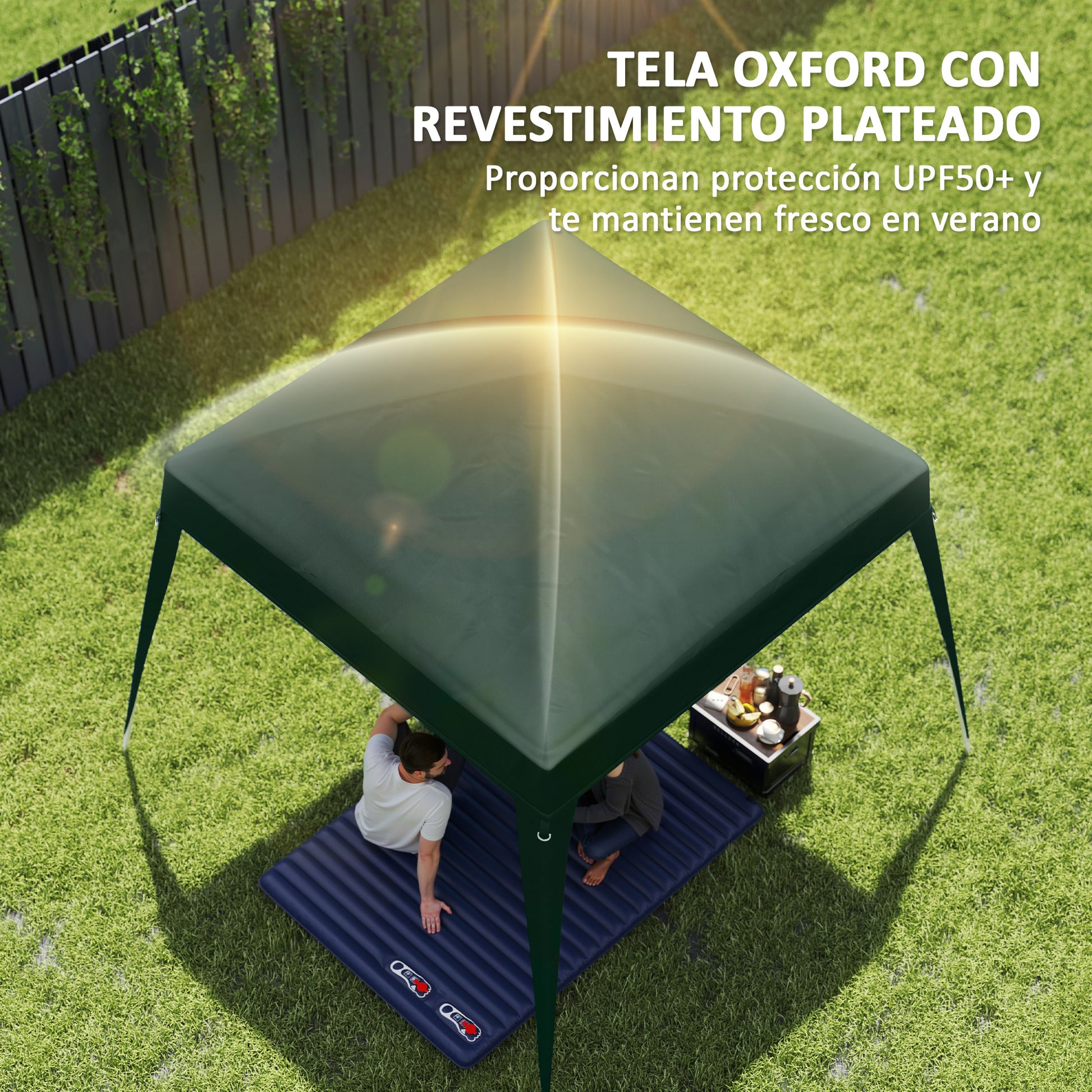 Outsunny Toldo de Pérgola de Recambio 3x3m Techo de Repuesto para Carpa Plegable de Jardín de Tela Oxford con Protección UPF 50+ Impermeable Cierres de Velcro y Ganchos Elásticos Verde