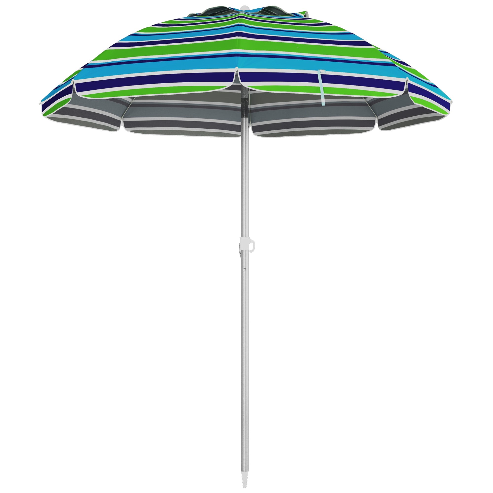 Outsunny Sombrilla de Playa Ø178x205 cm Parasol para Terraza con Reclinación 45° Altura Ajustable Apertura Manual Anti-UV Impermeable y Bolsa de Transporte para Jardín Piscina Multicolor