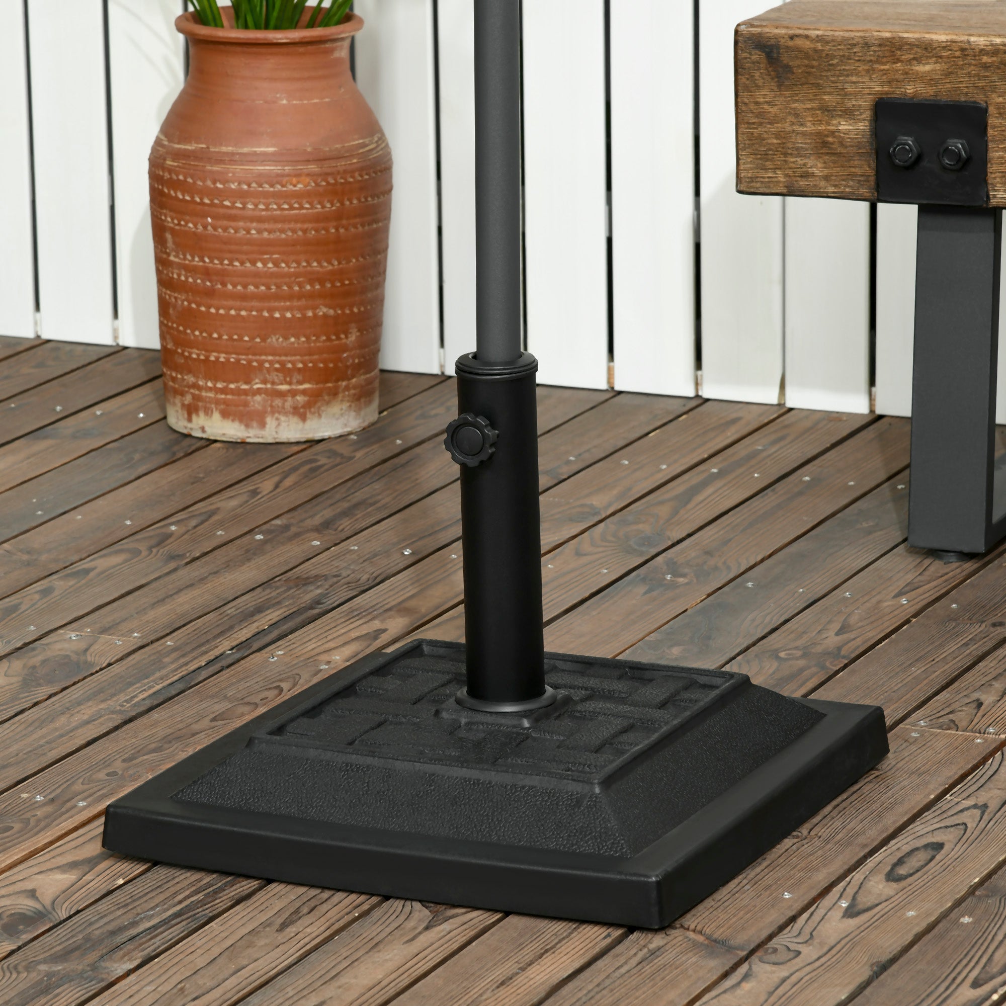 Outsunny Base para Sombrilla de Jardín de 12 kg Soporte de Parasol Cuadrado de Resina para Mástil Ø32/38 mm para Terraza Patio Balcón 44x44x33 cm Negro