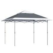 Outsunny Carpa de Fiesta Plegable 3,6x3,6 m Altura Ajustable en 3 Posiciones con Doble Techo y Bolsa de Transporte con Ruedas Marco de Acero Impermeable Gazebo para Jardín Exterior Gris y Blanco