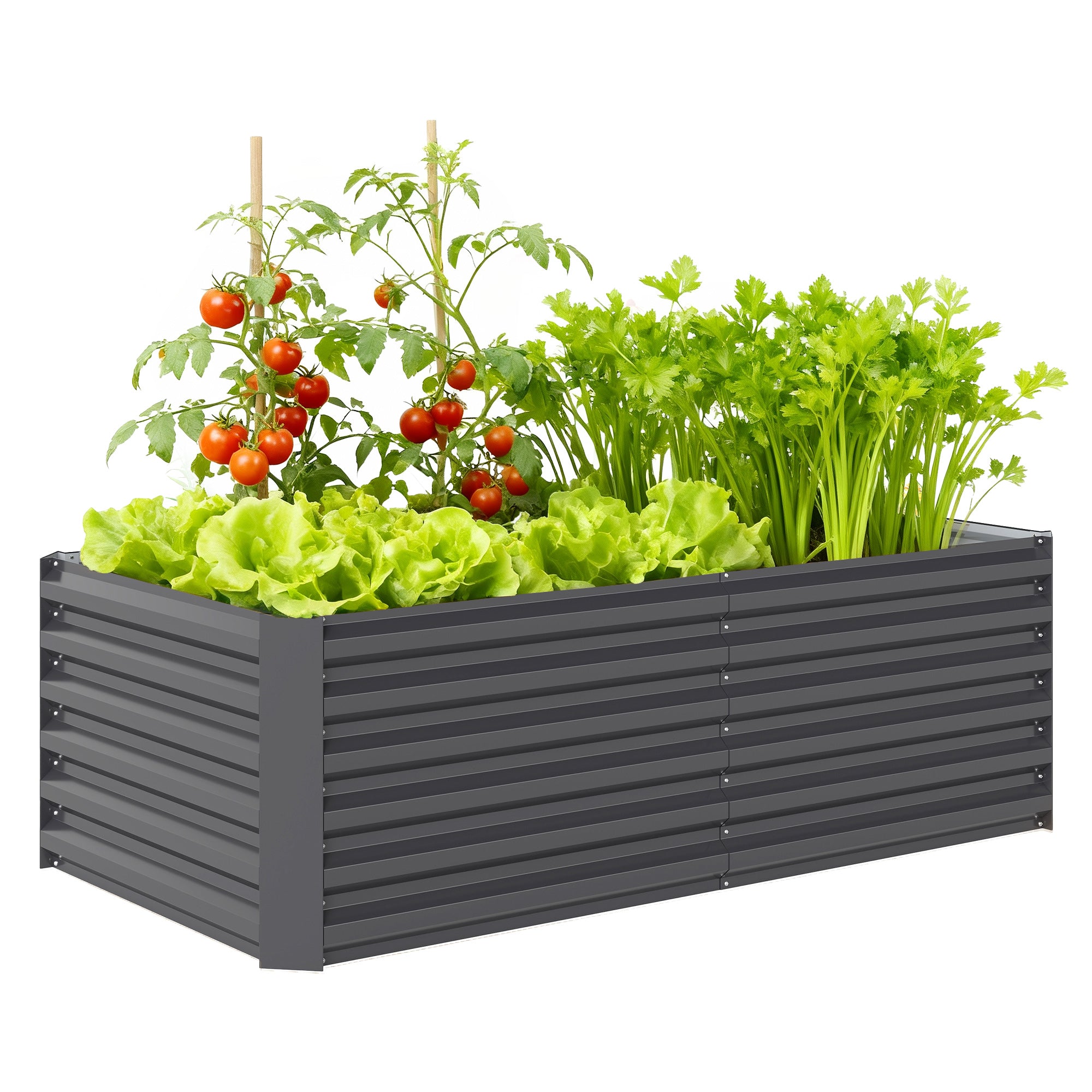 Outsunny Jardinera Exterior Grande Rectangular de Acero Galvanizado, Huerto Urbano para Cultivar Plantas, Macetero Grande Exterior con Base Abierta, Resistente a la Intemperie, 180x90x57,5 cm, Gris
