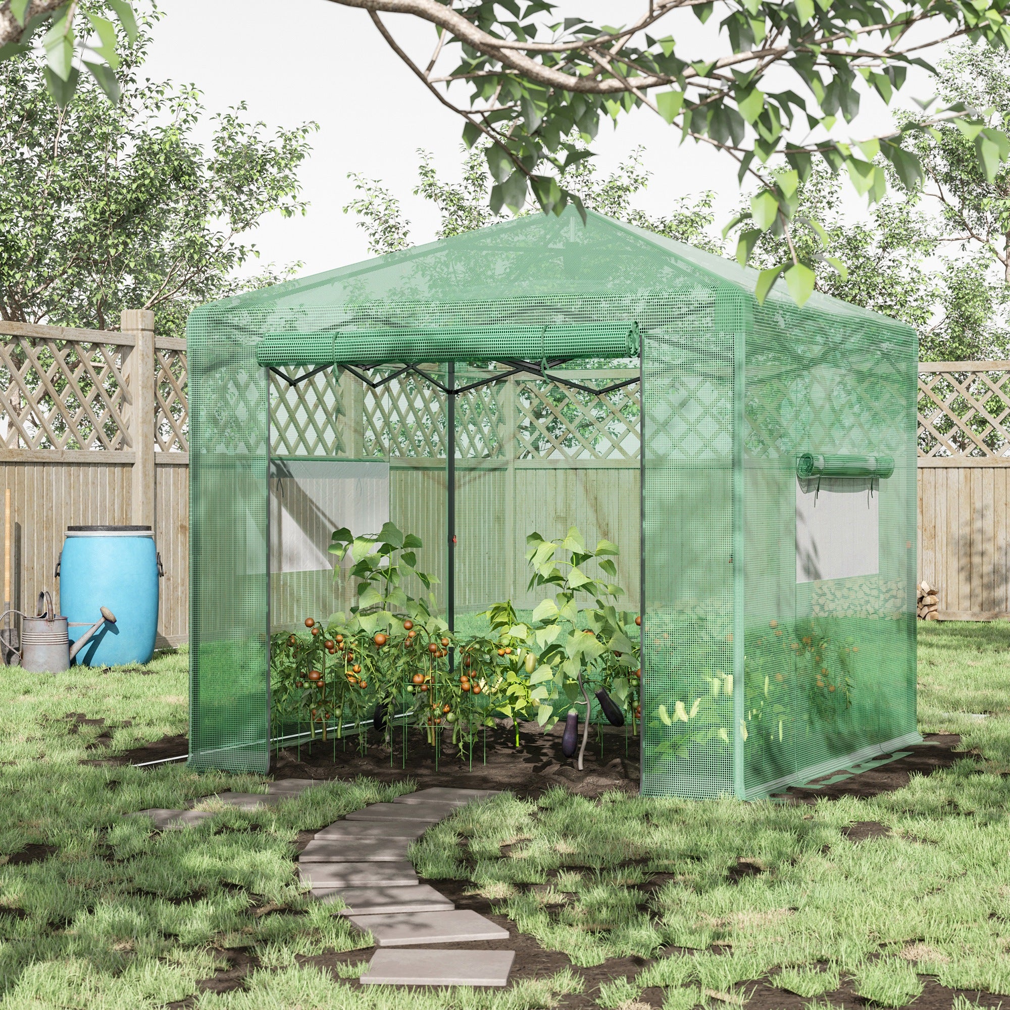 Outsunny Invernadero de Jardín Plegable 240x180x240 cm Caseta Vivero para Cultivos Plantas Flores con 2 Ventanas y Puerta con Cremallera de Acero y PE Verde