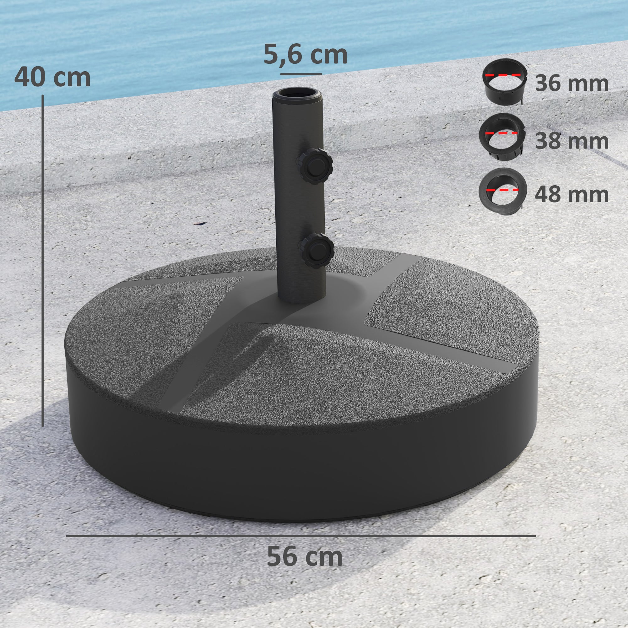 Outsunny Base para Sombrilla Redonda Soporte para Parasol Pie para Sombrilla Rellenable con Agua 25L o Arena 30kg para Jardín Terraza Negro
