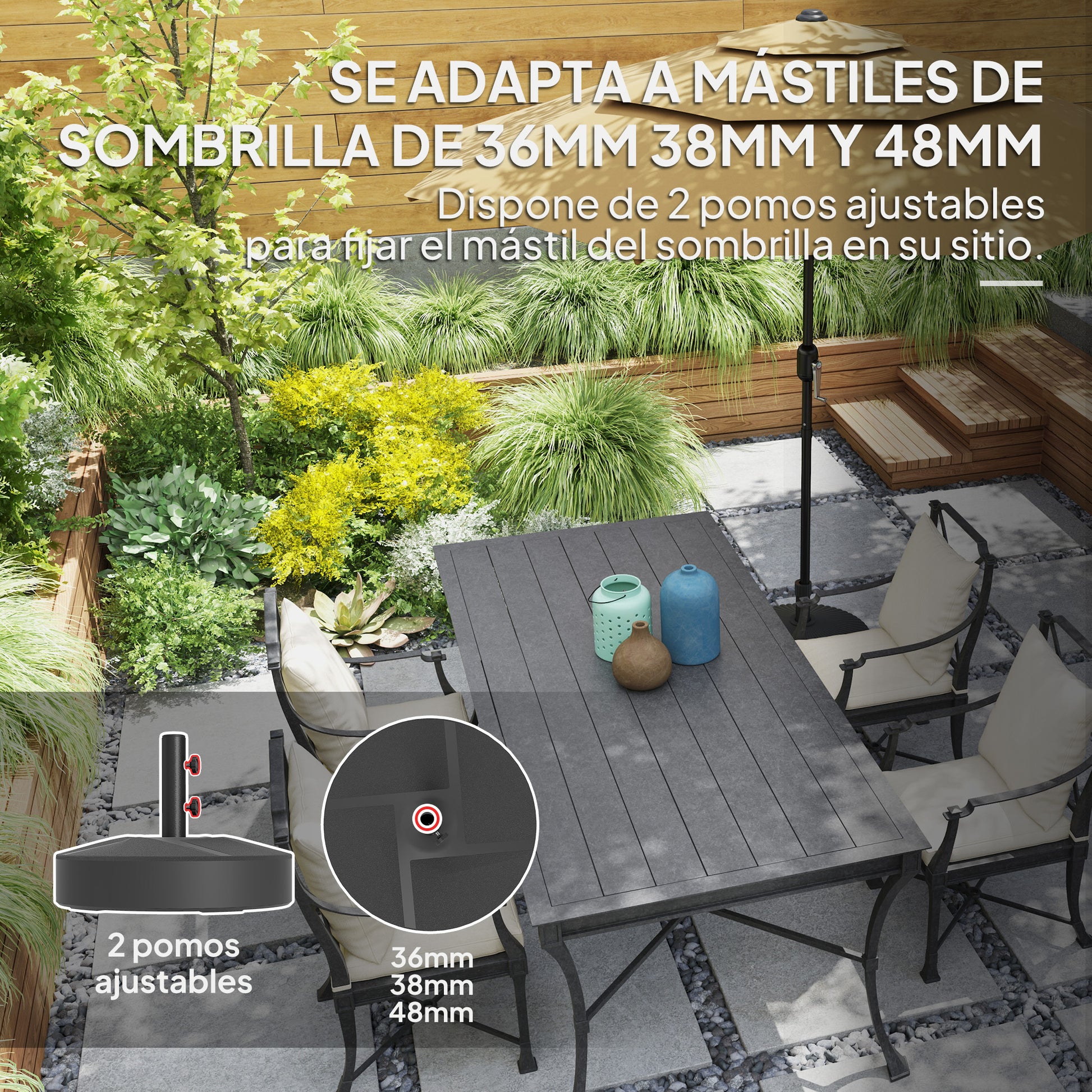 Outsunny Base para Sombrilla Redonda Soporte para Parasol Pie para Sombrilla Rellenable con Agua 25L o Arena 30kg para Jardín Terraza Negro