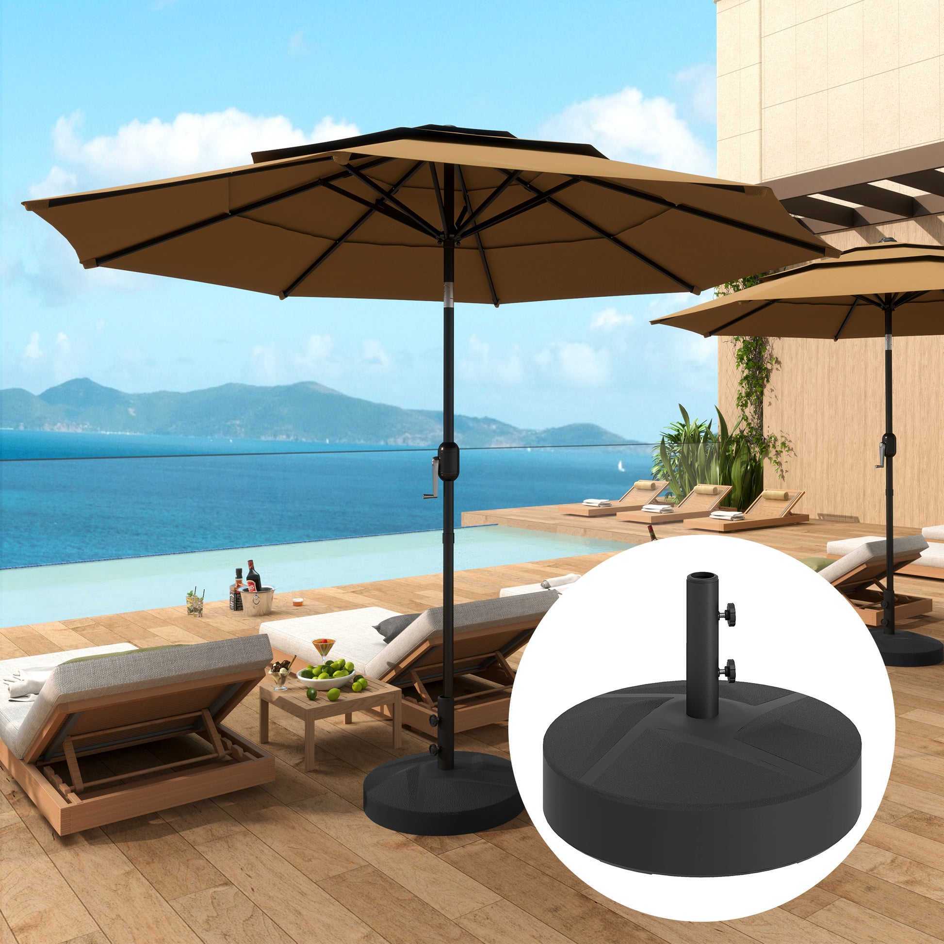 Outsunny Base para Sombrilla Redonda Soporte para Parasol Pie para Sombrilla Rellenable con Agua 25L o Arena 30kg para Jardín Terraza Negro