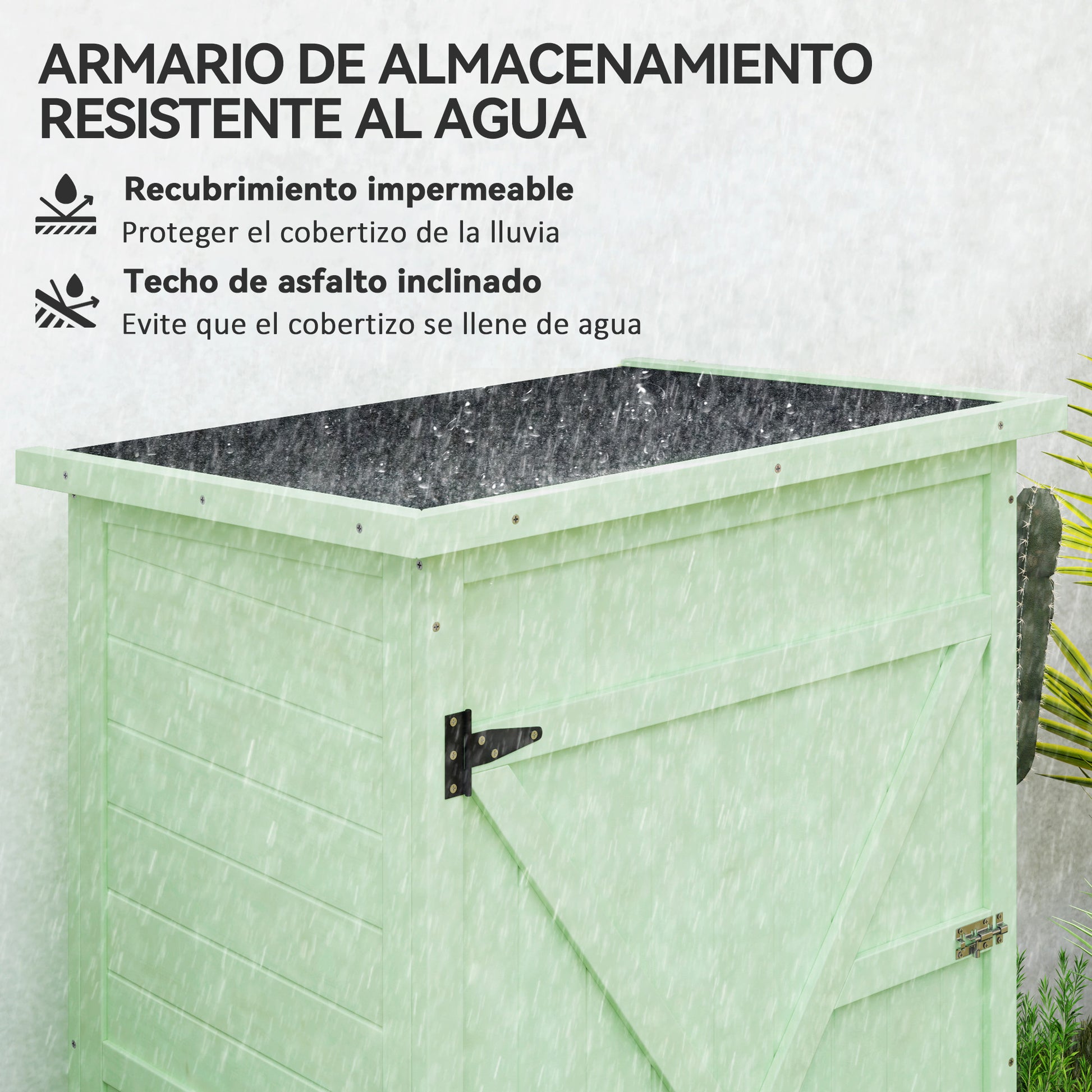 Outsunny Caseta de Jardín de Madera 75x56x115 cm Armario Cobertizo de Exterior para Herramientas con 3 Estantes Interiores Puerta con Pestillo y Techo Asfáltico Verde