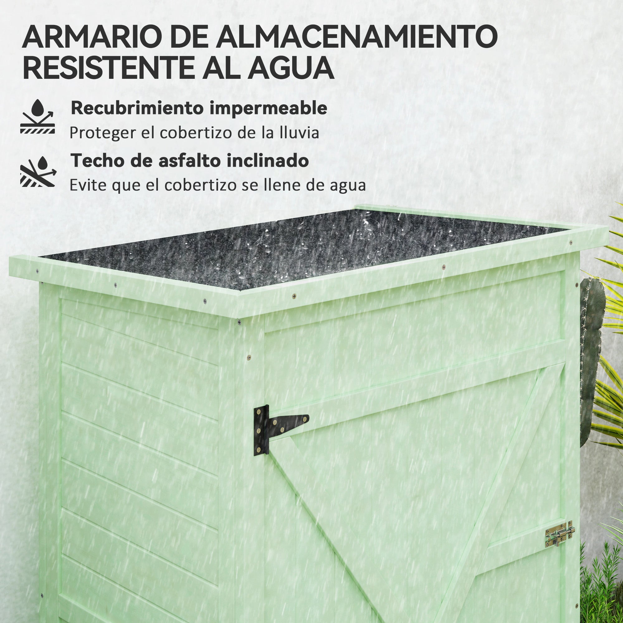 Outsunny Caseta de Jardín de Madera 75x56x115 cm Armario Cobertizo de Exterior para Herramientas con 3 Estantes Interiores Puerta con Pestillo y Techo Asfáltico Verde